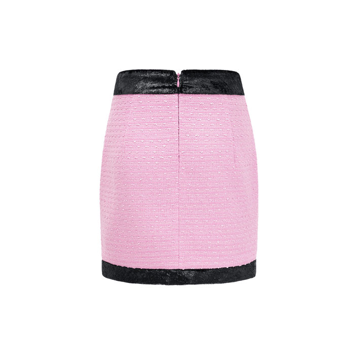 Pink dress with vshaped collar fulllength sleeves front button closures and fitted waist design