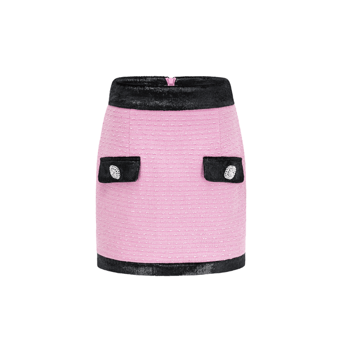 Pink jacket with Vshaped collar fulllength sleeves front button closures and fitted waist design composed of 80% Polyester 20% Cotton