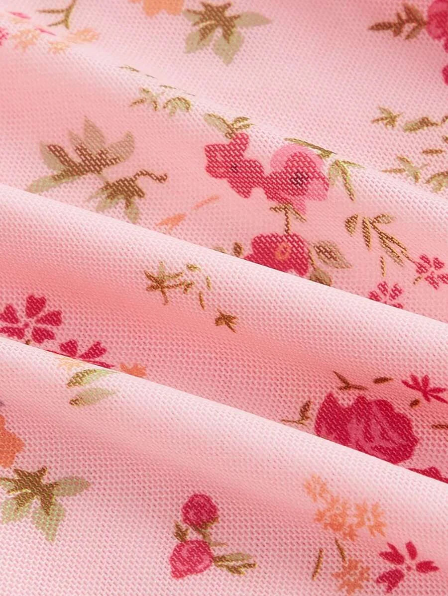 Allover Floral Print Ruffle Armhole Knot Front Dress