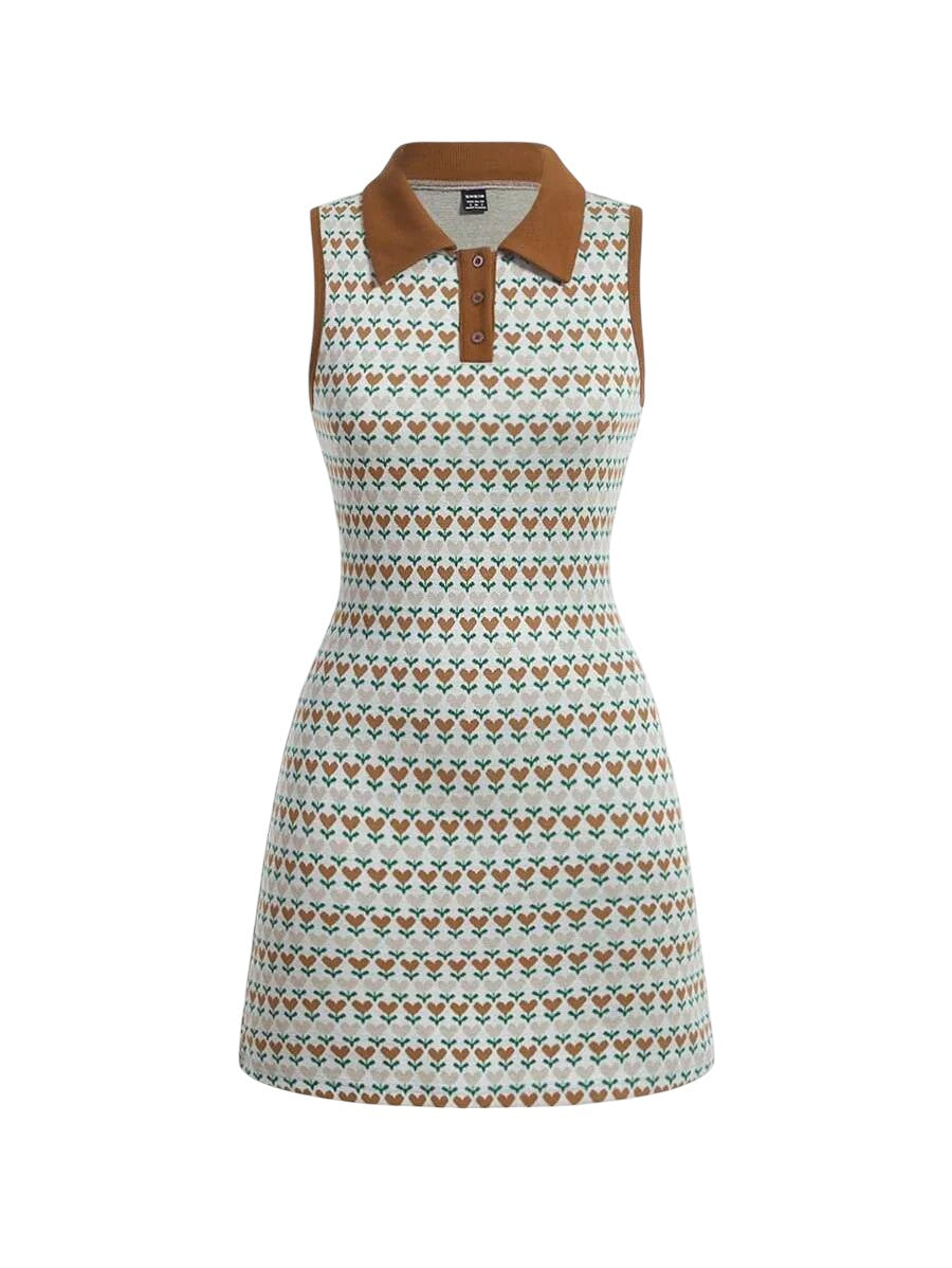 Allover Print Contrast Collar Dress