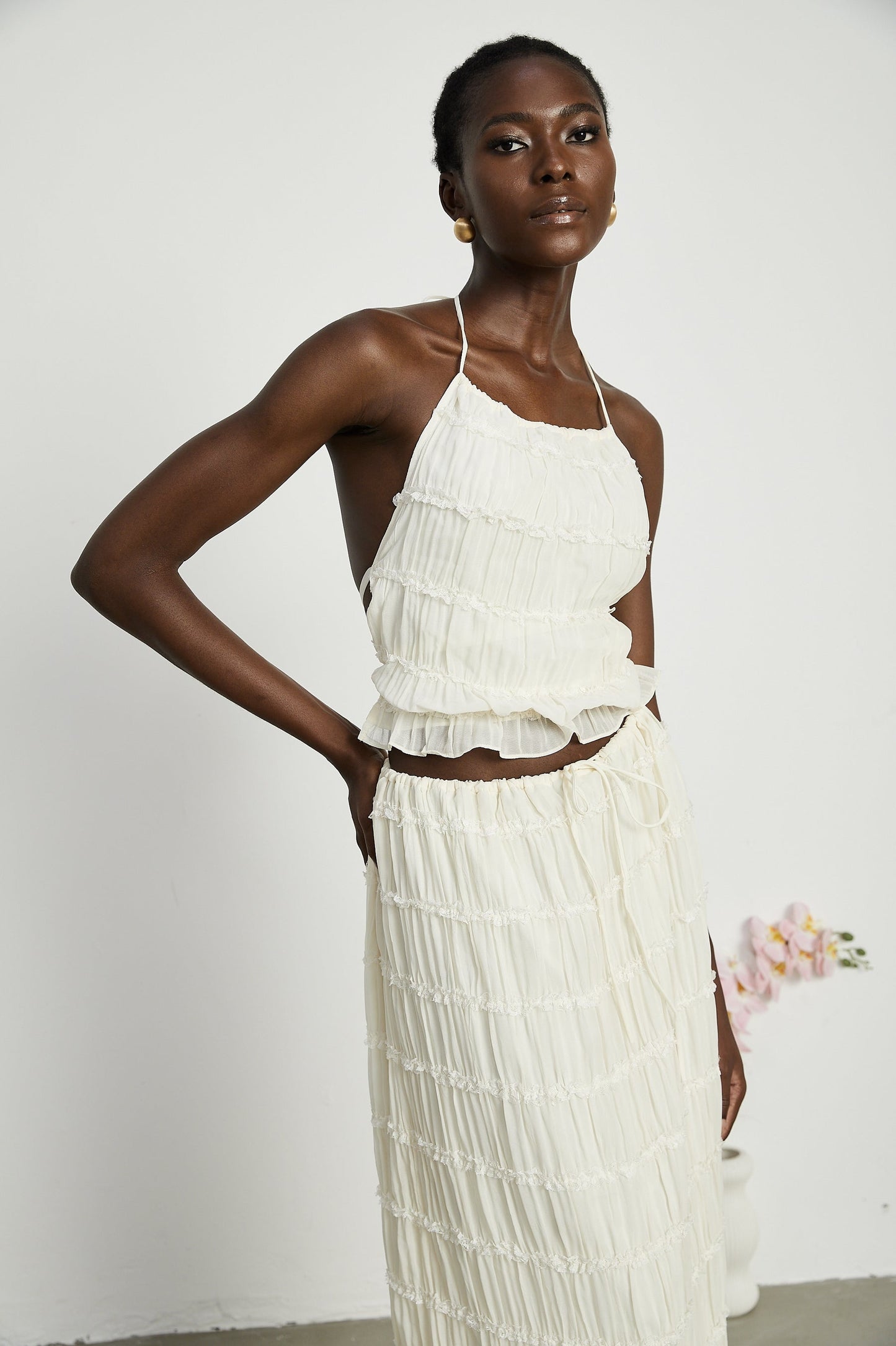 Alyssa pleated top skirt matching set