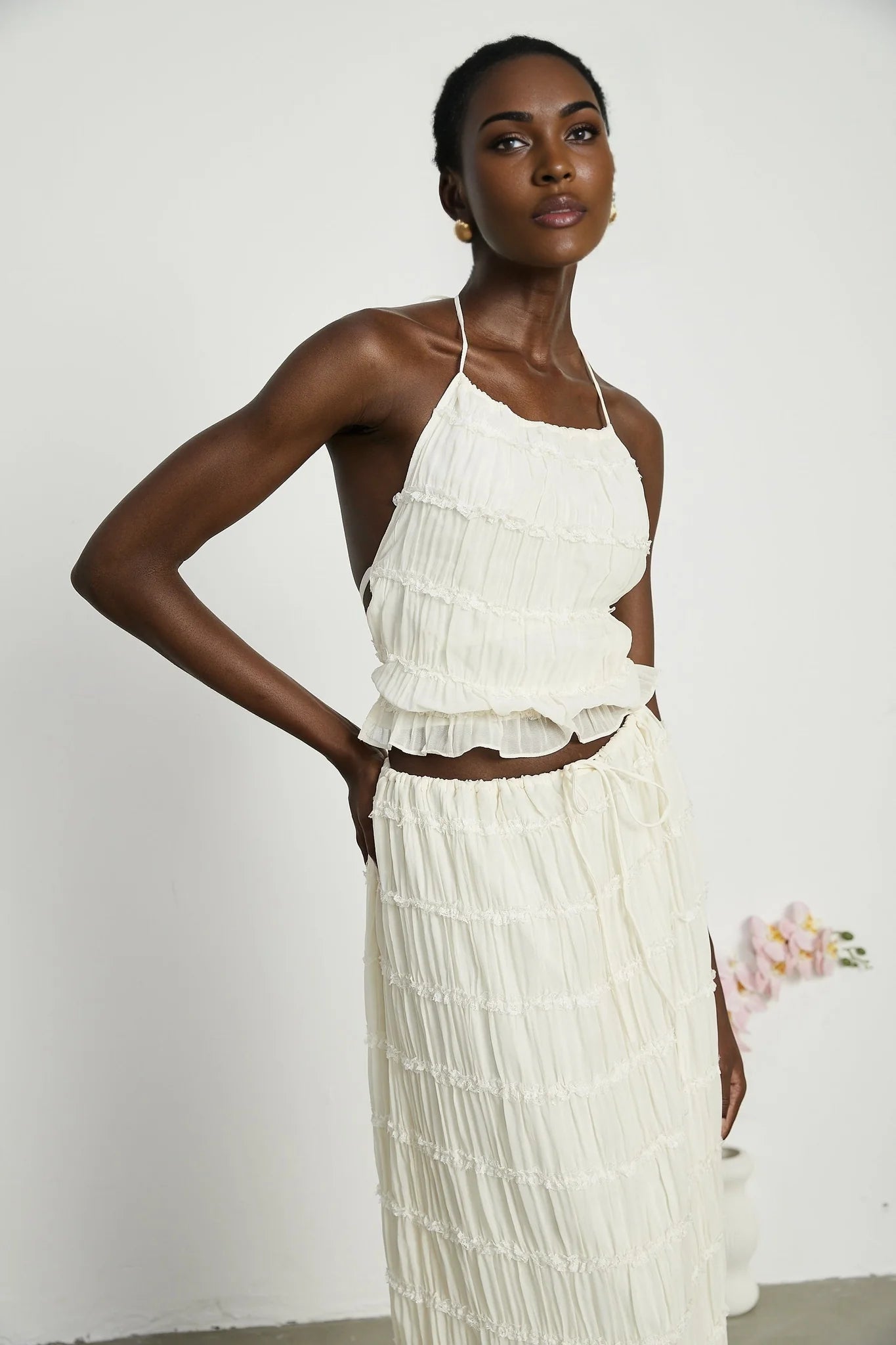 Alyssa pleated top skirt matching set