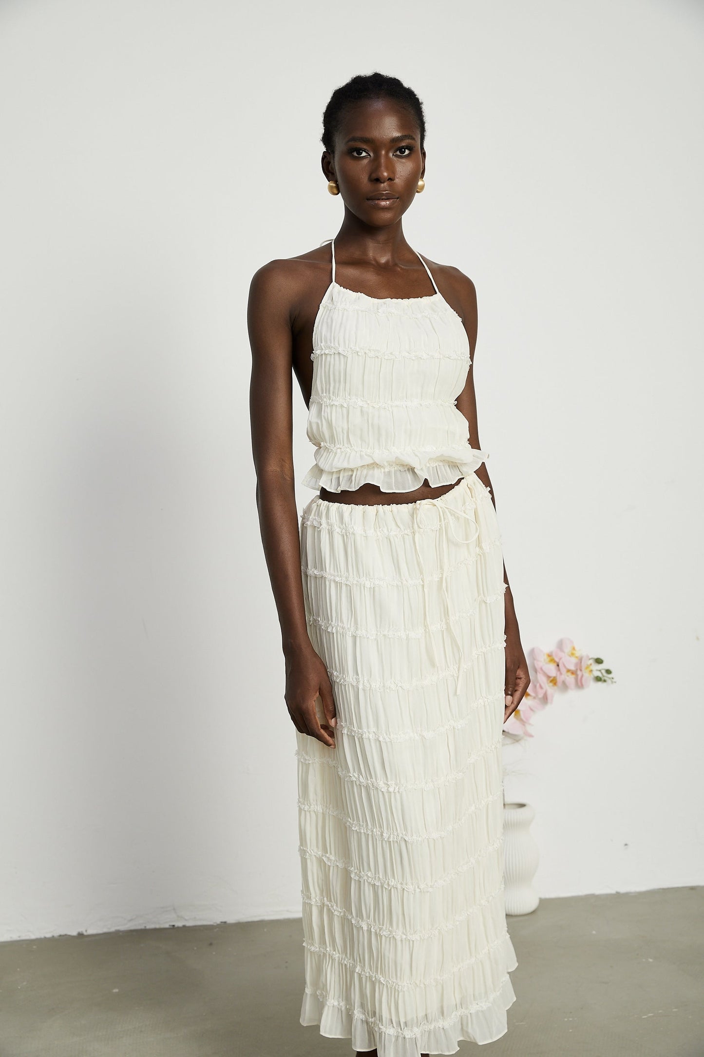 Alyssa pleated top skirt matching set