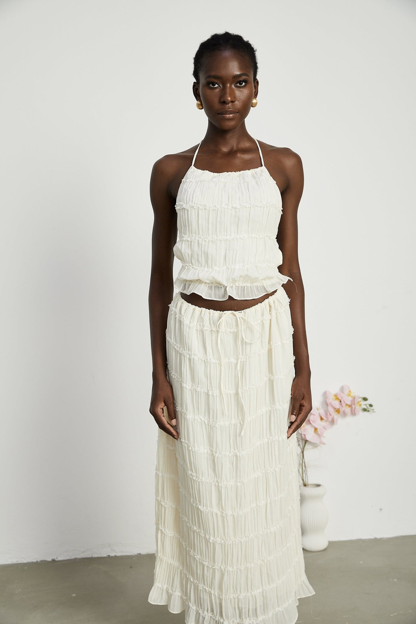 Alyssa pleated top skirt matching set