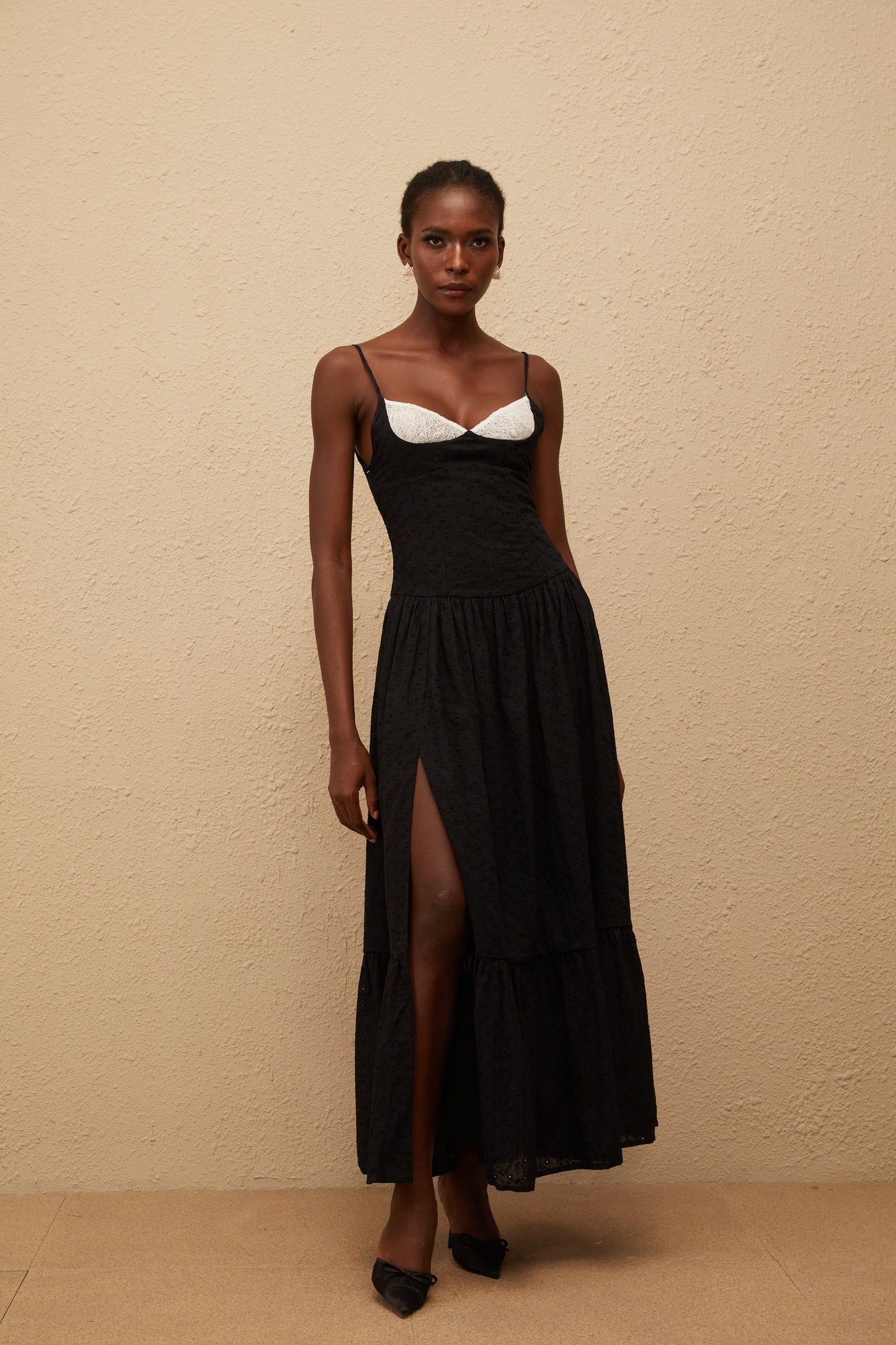 Amalia Black Embroidered Corset Maxi Dress
