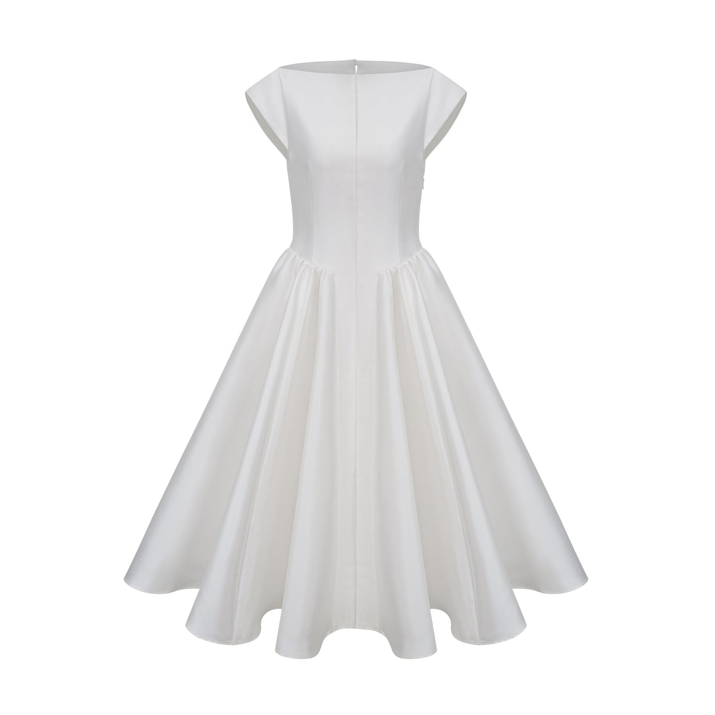 Amandine white openback capsleeve midi dress
