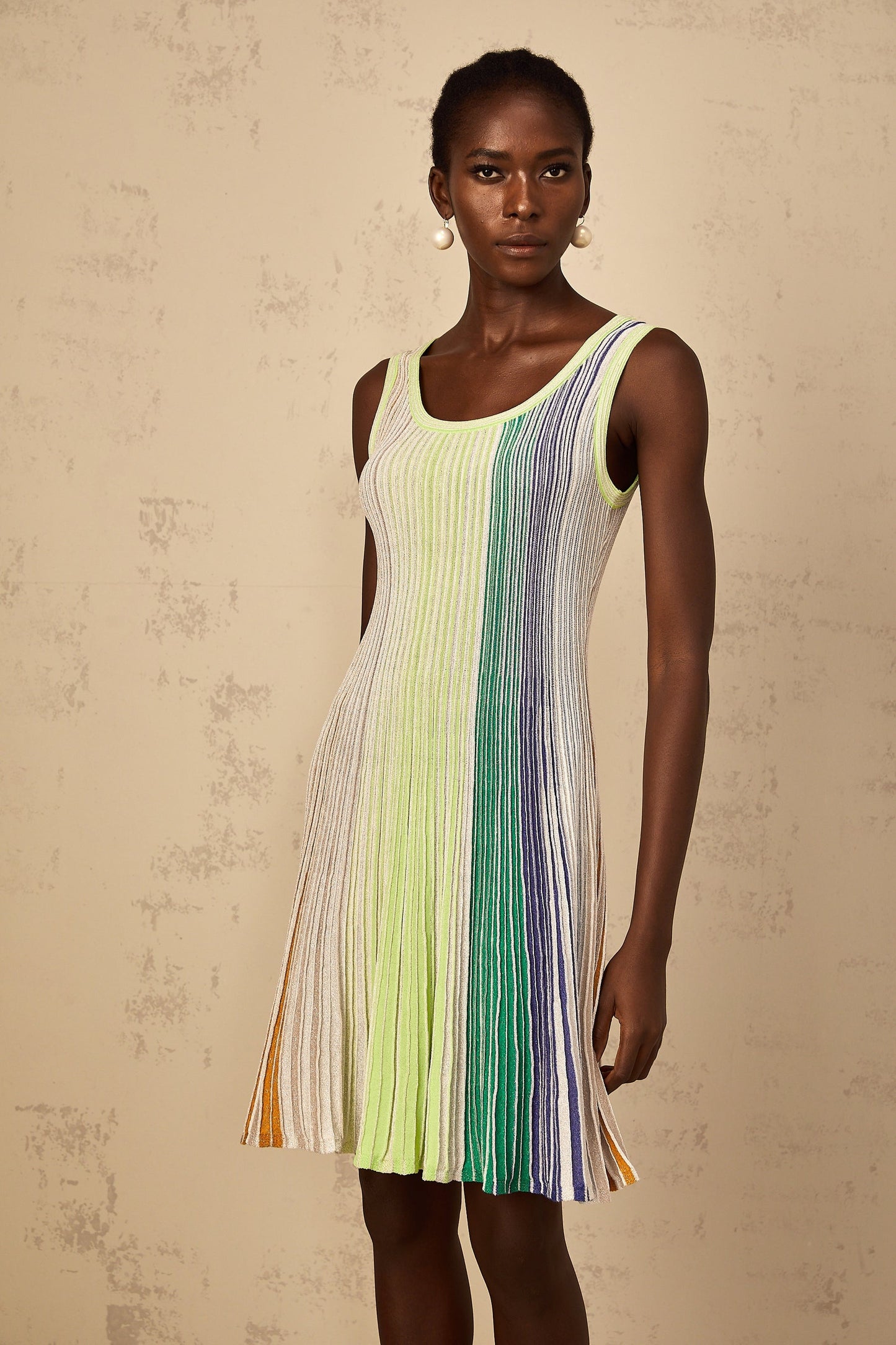 Amaryllis Green Sequin Striped Knit Mini Dress