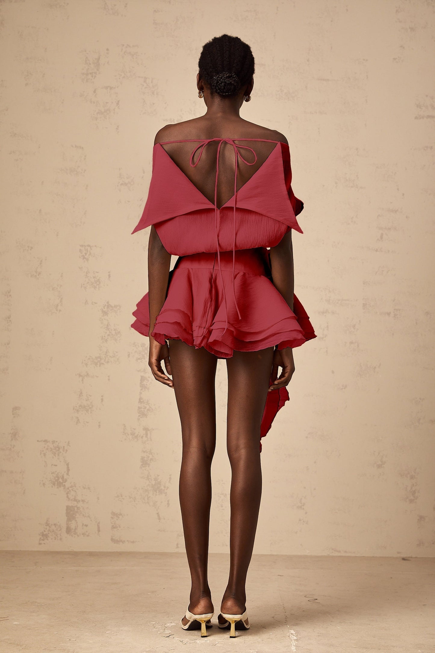 Amélie Womens Red Floral Appliqué Flounced Mini Dress