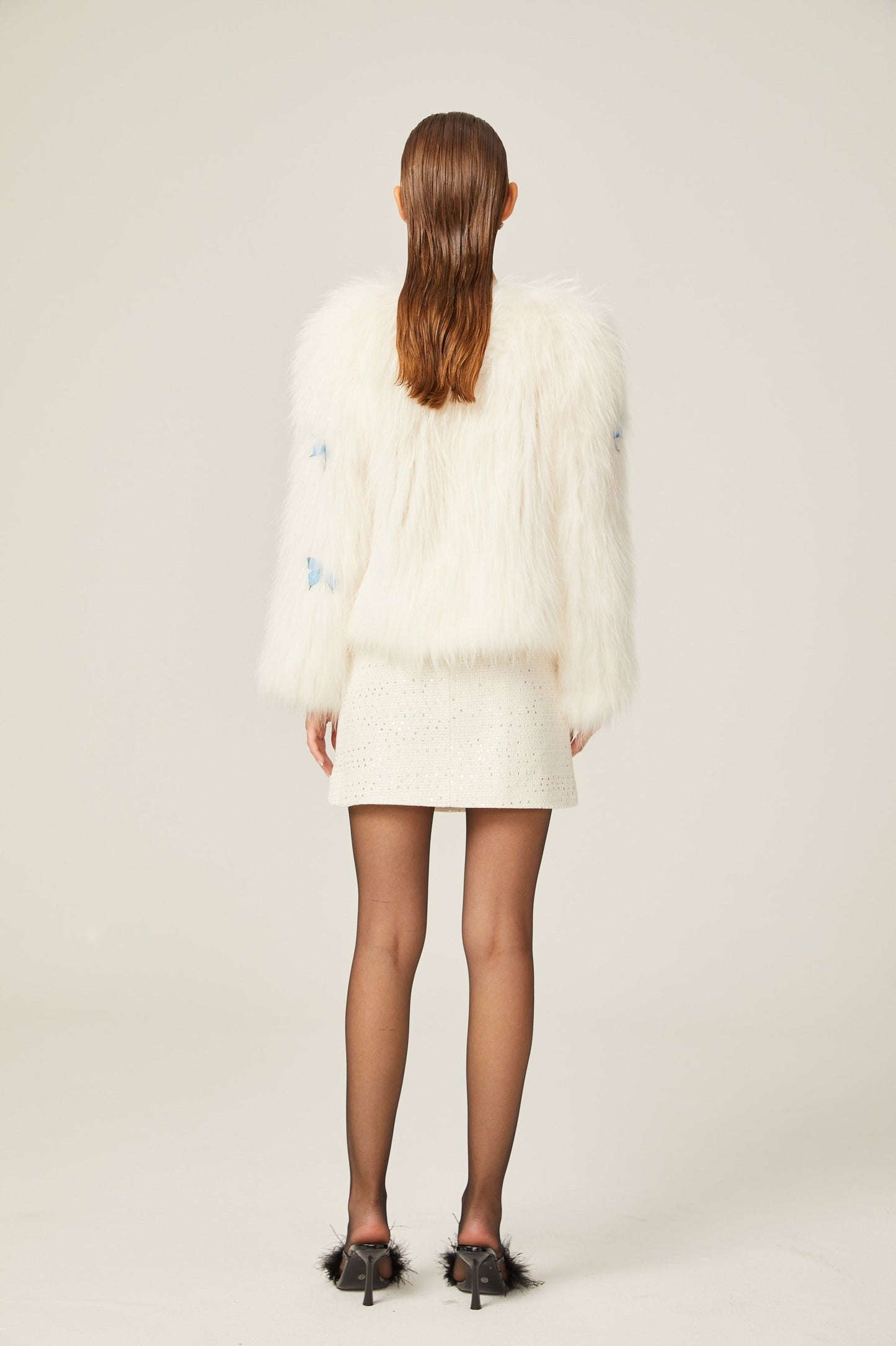 Amelina white fur butterfly jacket