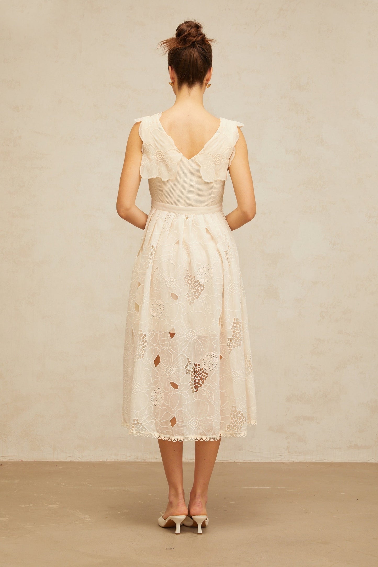 Anaïs neutrals beaded floralembroidered midi dress