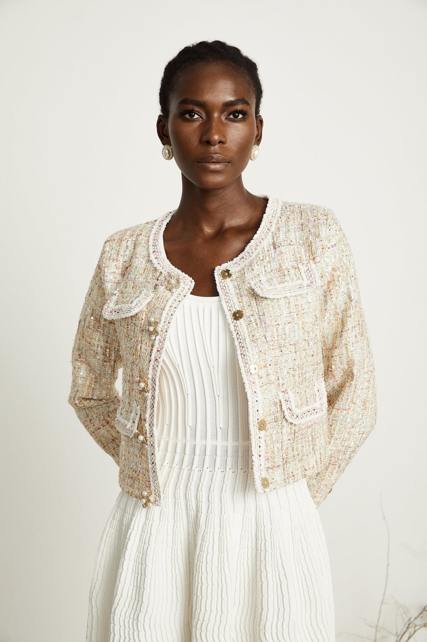 Anaïs neutrals sequinembellished tweed jacket