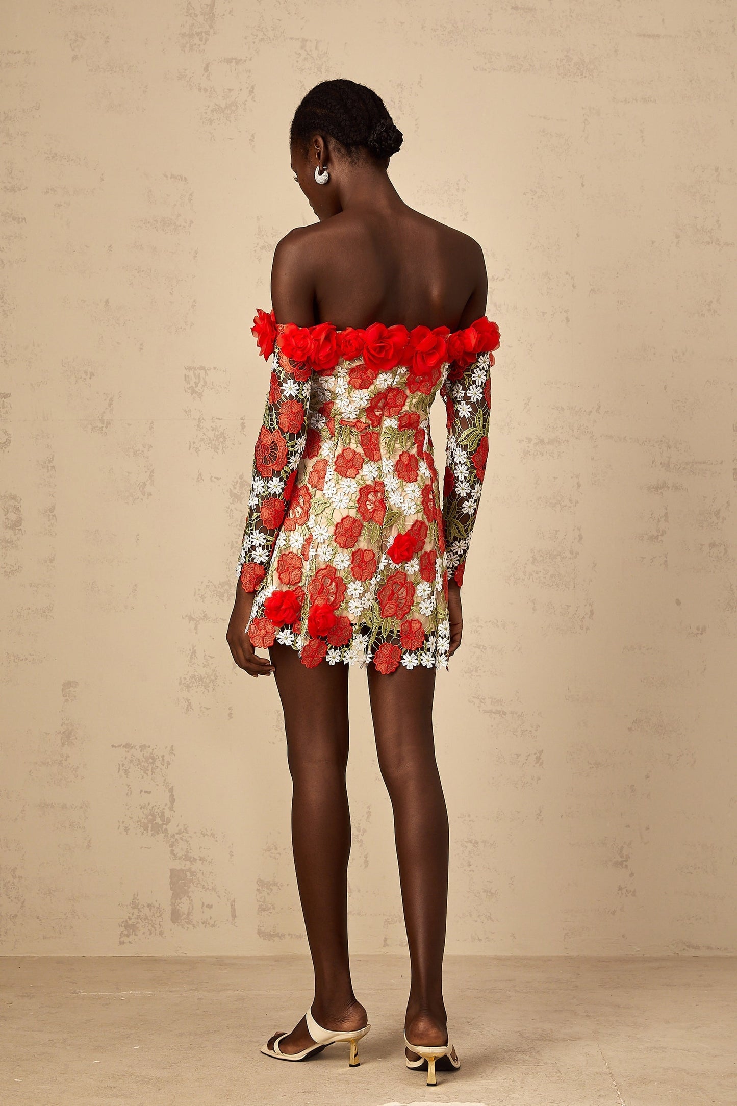 Anaya Womens Red Rose Appliqué Embroidered Mini Dress