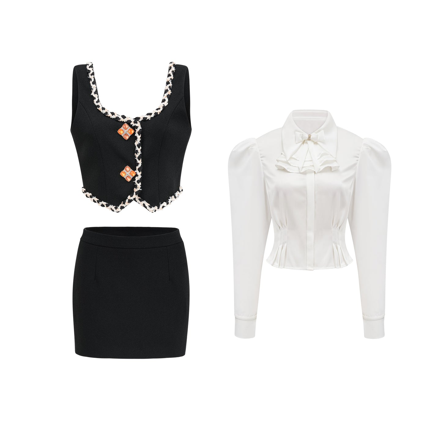 Andréa contrastcolor vest top shirt skirt matching set