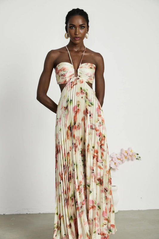 Andréa cutout floralprint pleated maxi dress
