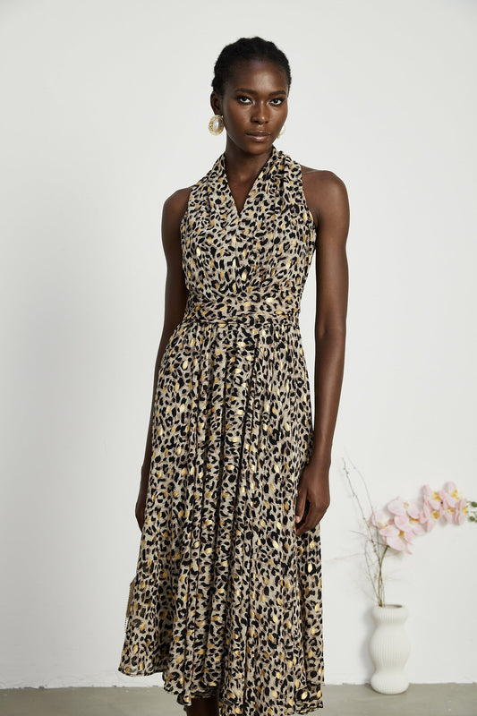 Angélique Vneck leopardprint midi dress