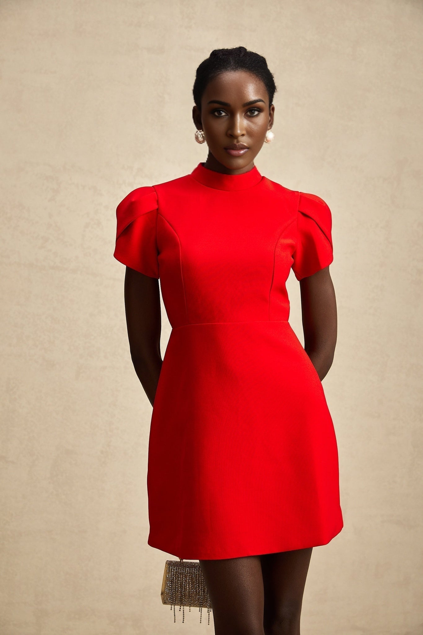 Anna red petalsleeve cutout bow mini dress