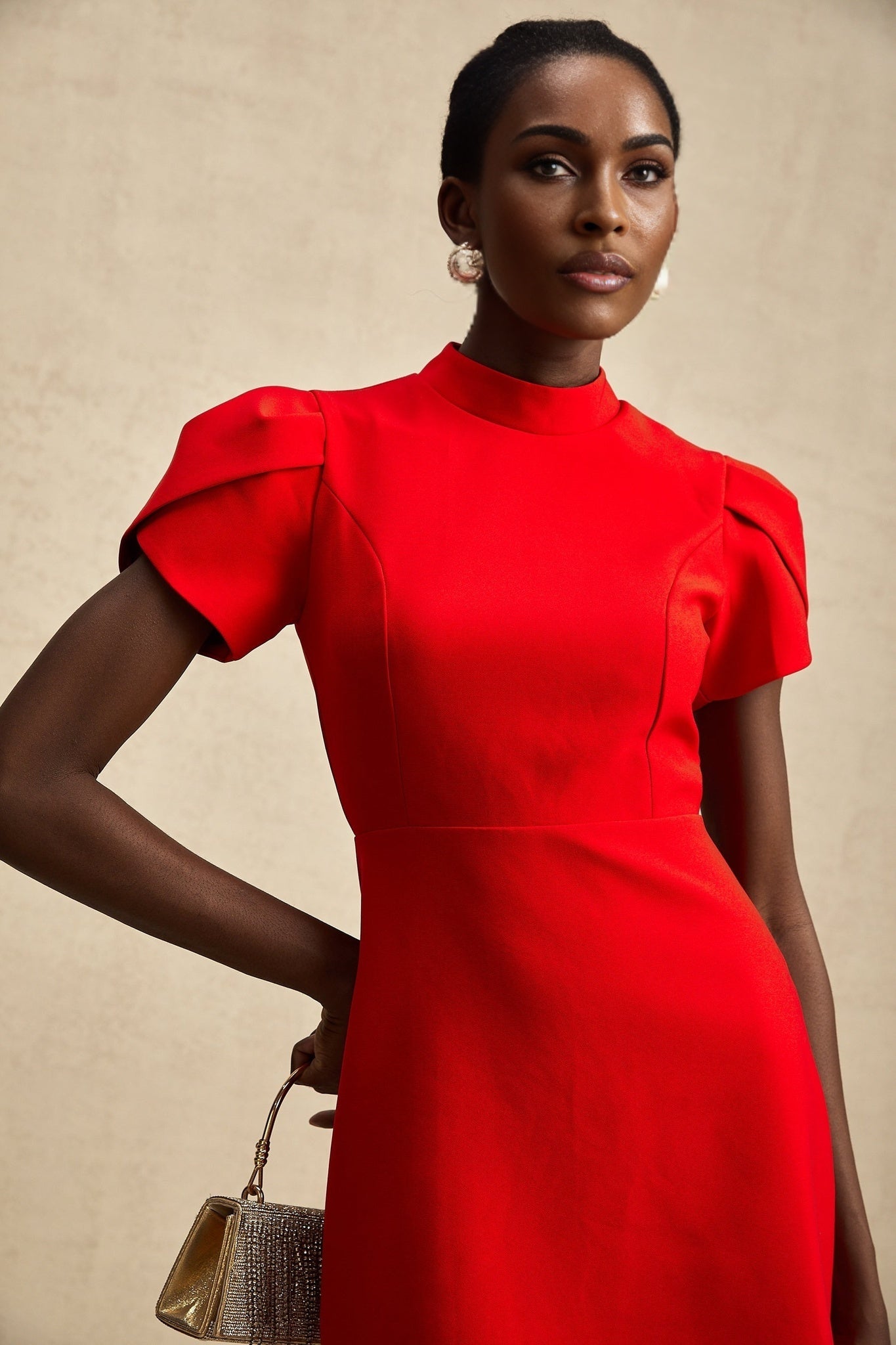 Anna red petalsleeve cutout bow mini dress