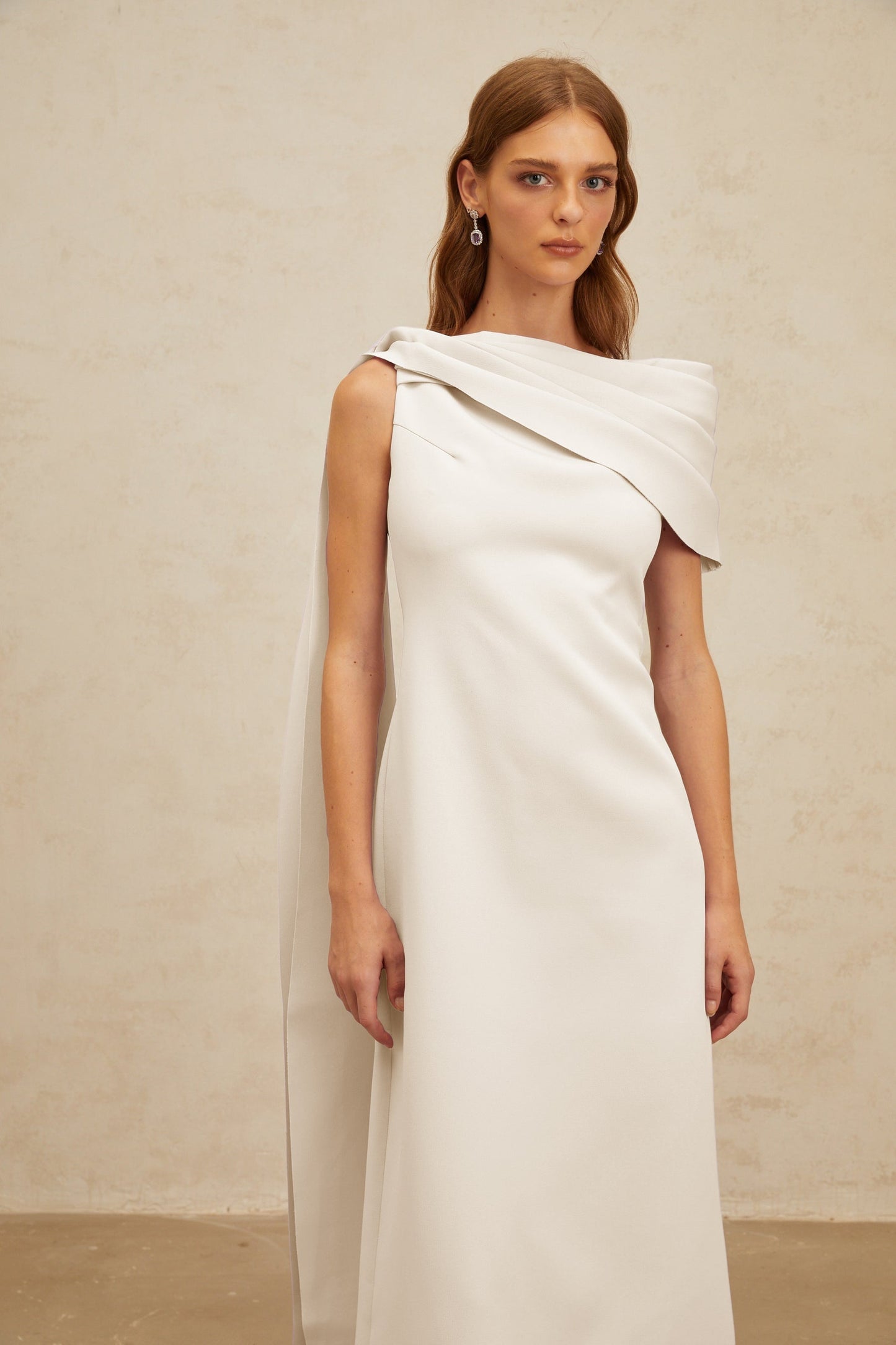 Annabelle White CapeDesign Ribbon Maxi Dress