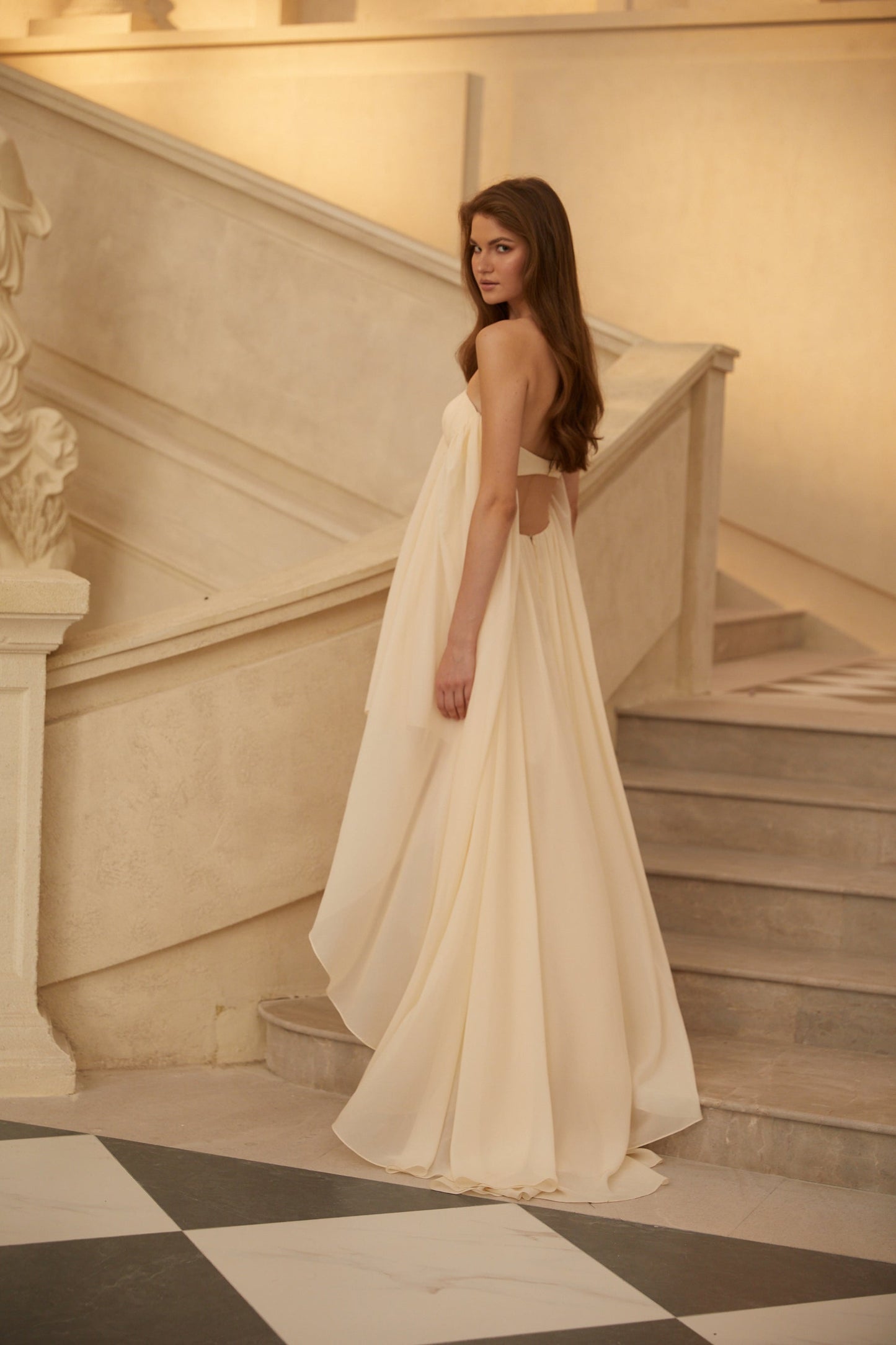Anneli Biege Mullet Chiffon Midi Dress