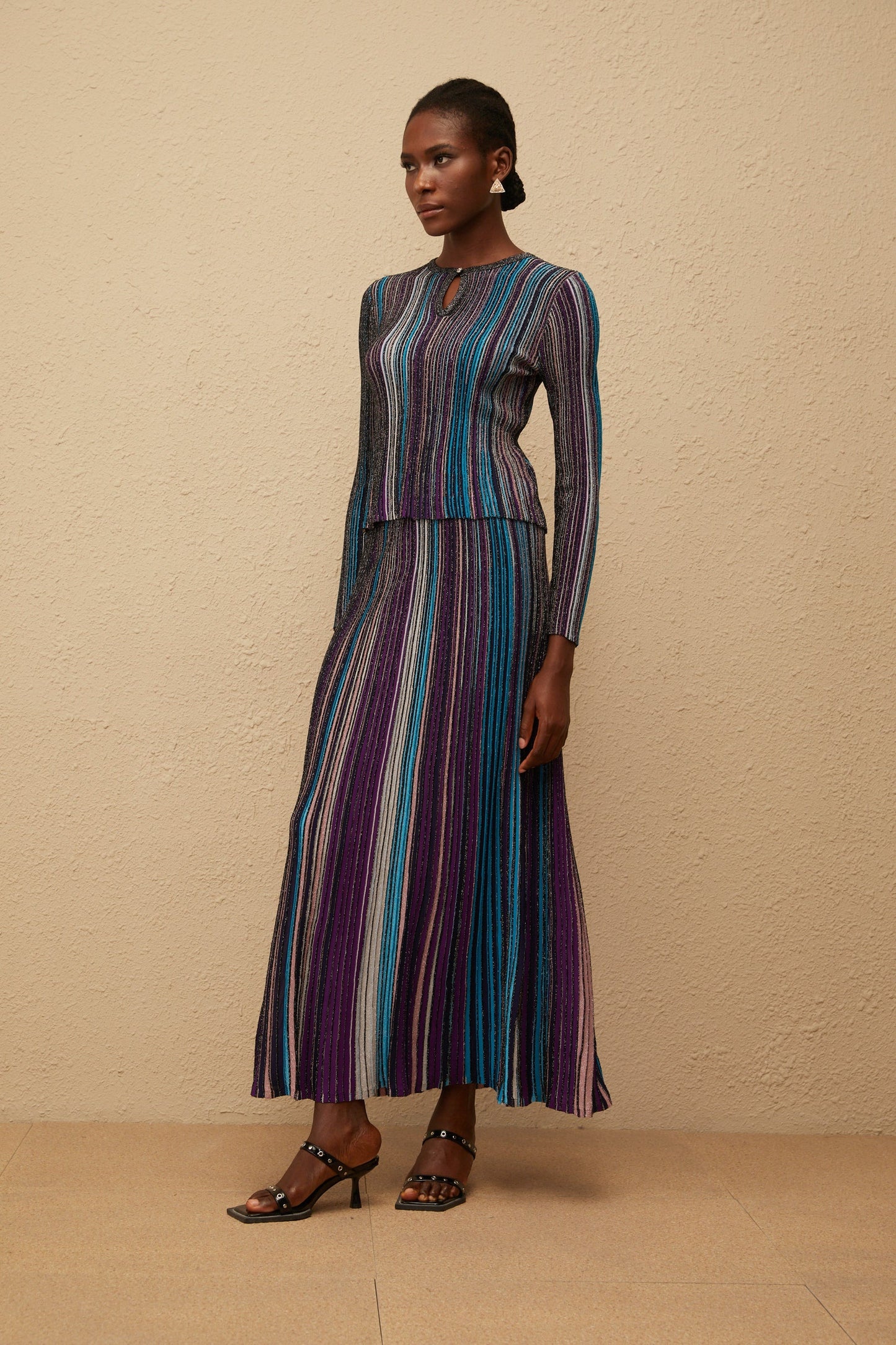 Aphrodite Blue Glitter Pleated Knit Matching Set