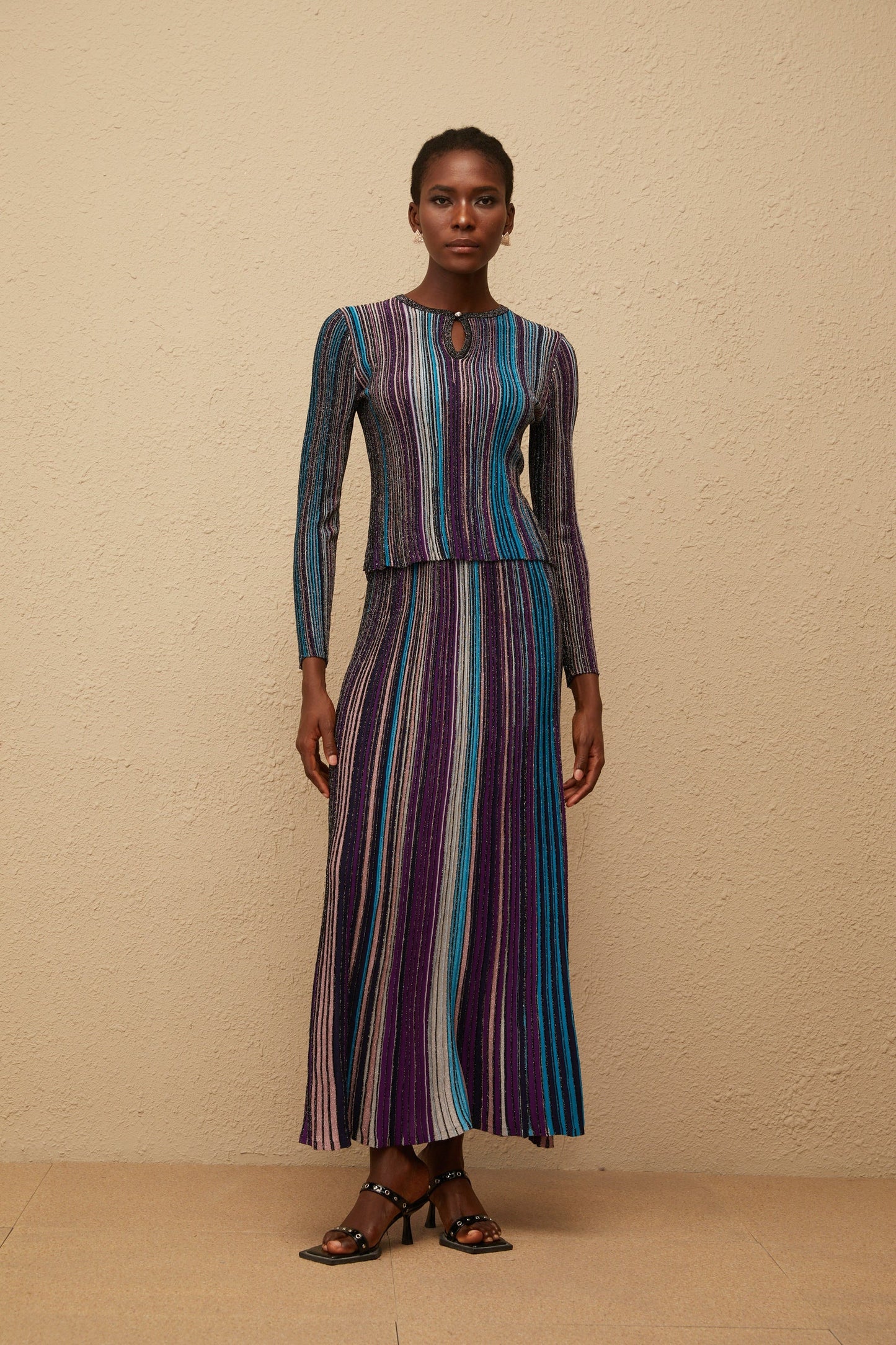 Aphrodite Blue Glitter Pleated Knit Matching Set