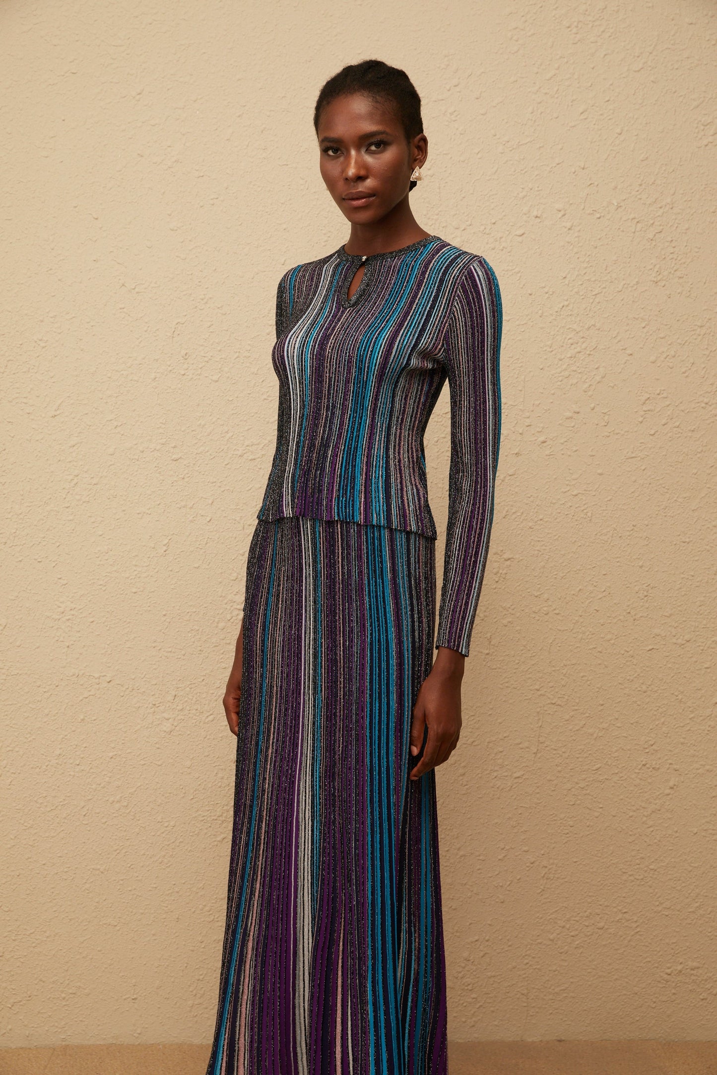 Aphrodite Blue Glitter Pleated Knit Matching Set