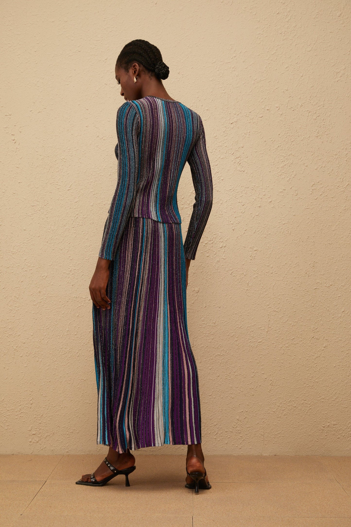 Aphrodite Blue Glitter Pleated Knit Matching Set