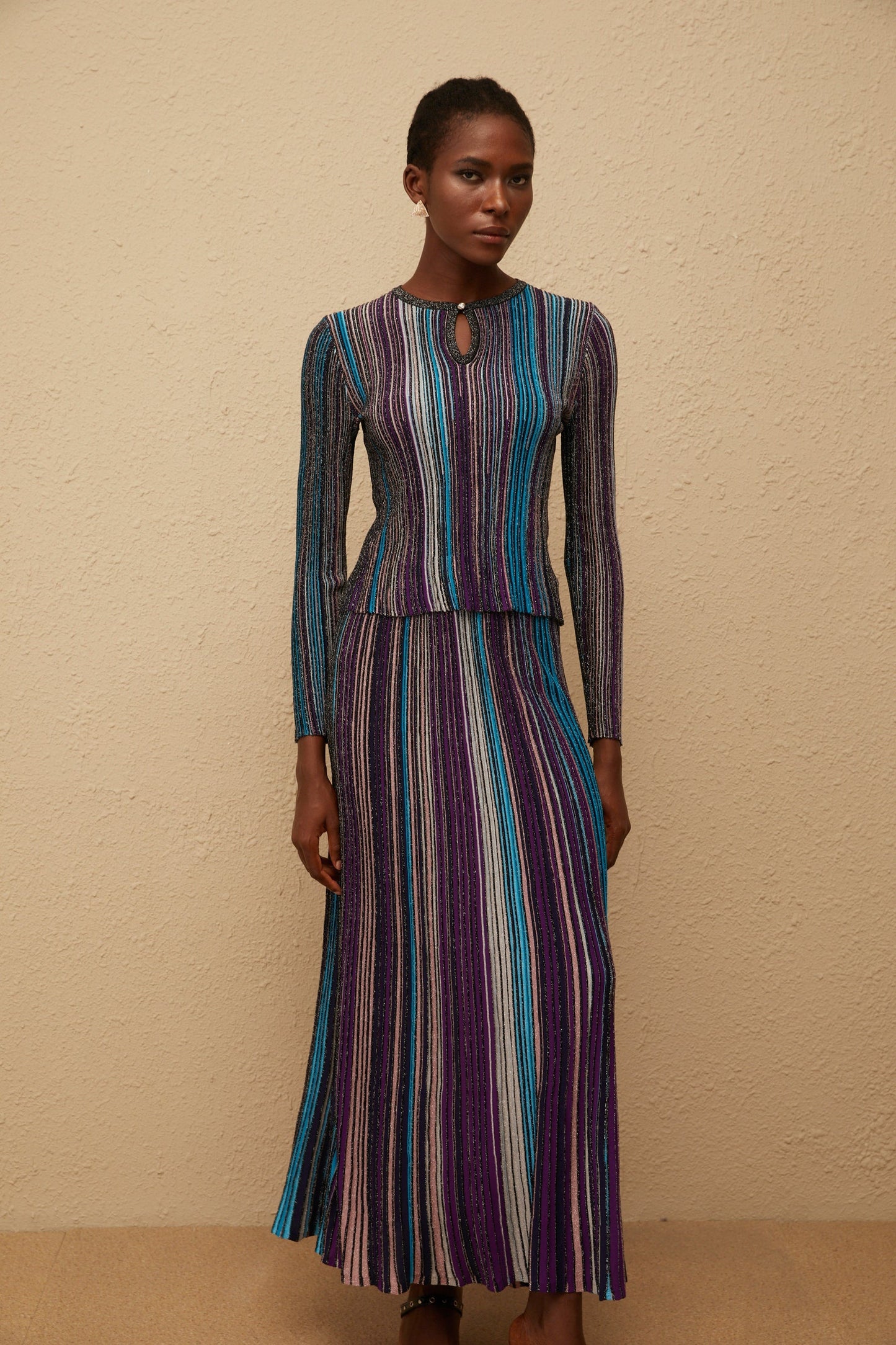 Aphrodite Blue Glitter Pleated Knit Matching Set