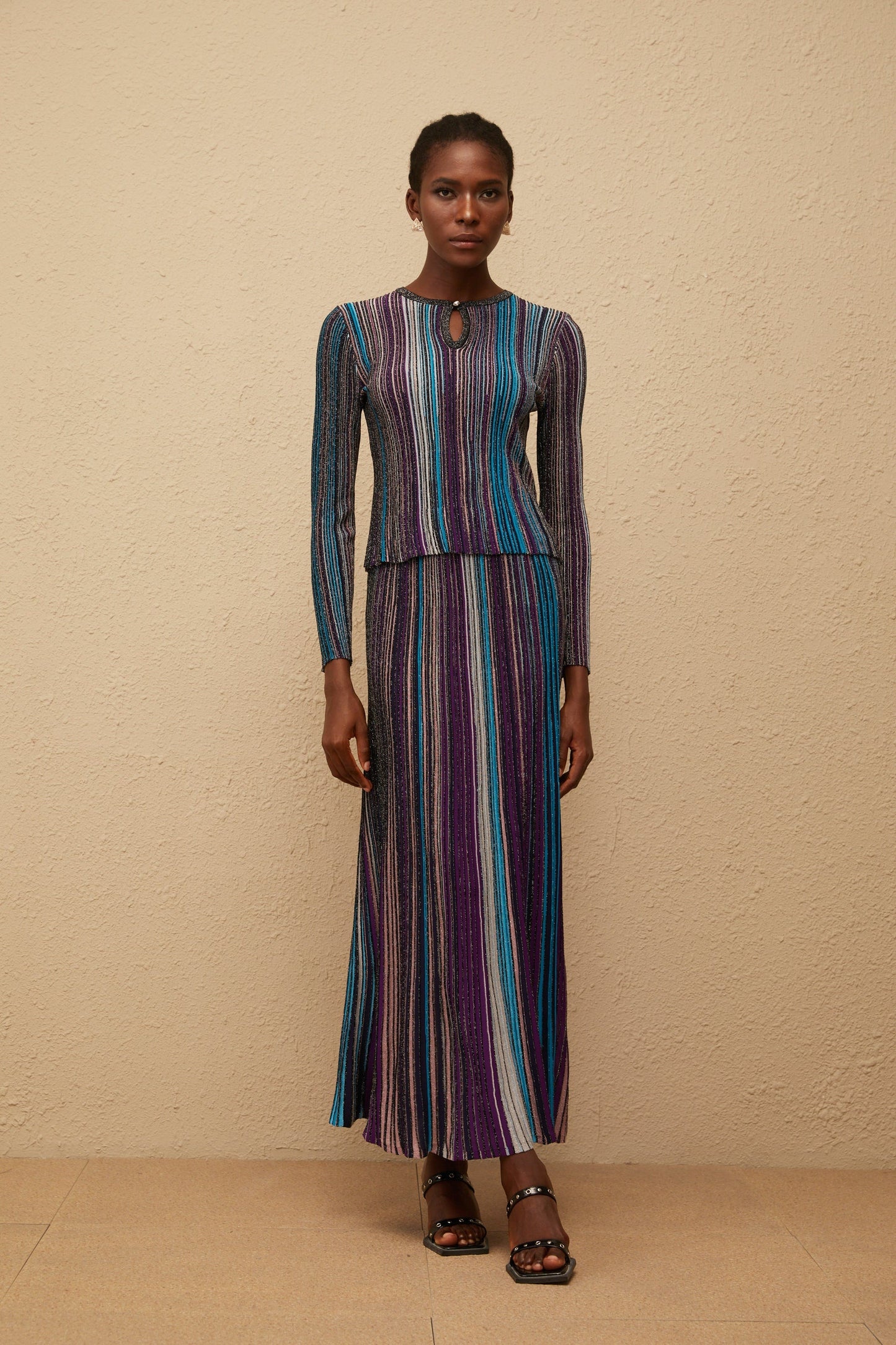 Aphrodite Blue Glitter Pleated Knit Matching Set