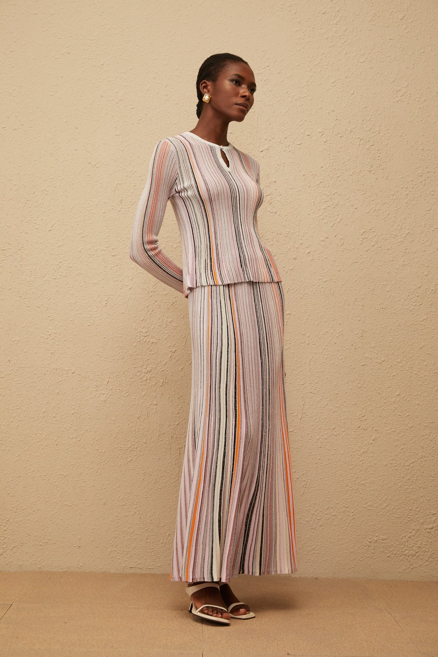 Aphrodite Neutral Glitter Pleated Knit Matching Set