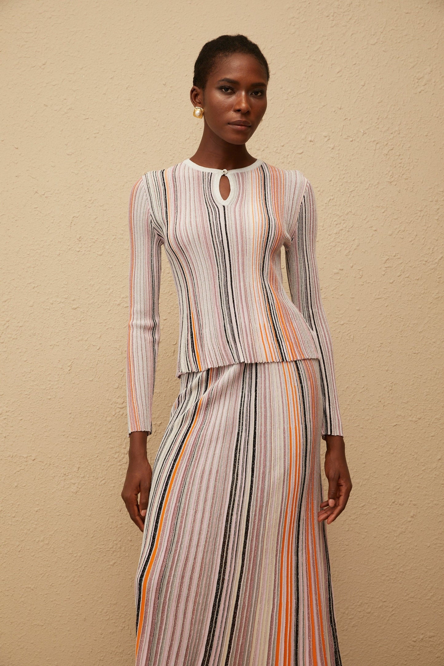 Aphrodite Neutral Glitter Pleated Knit Matching Set