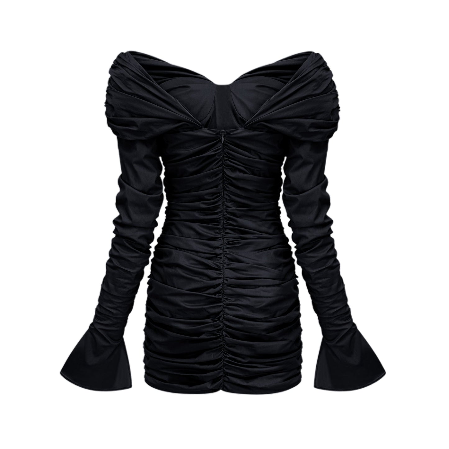 Apolline black offshoulder ruched mini dress