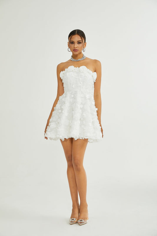 Apolline white fauxflower mini dress