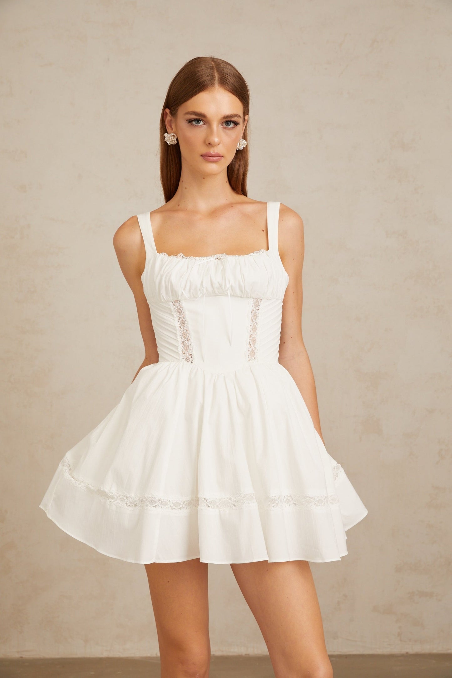 Apolline White Lace Trim Mini Dress