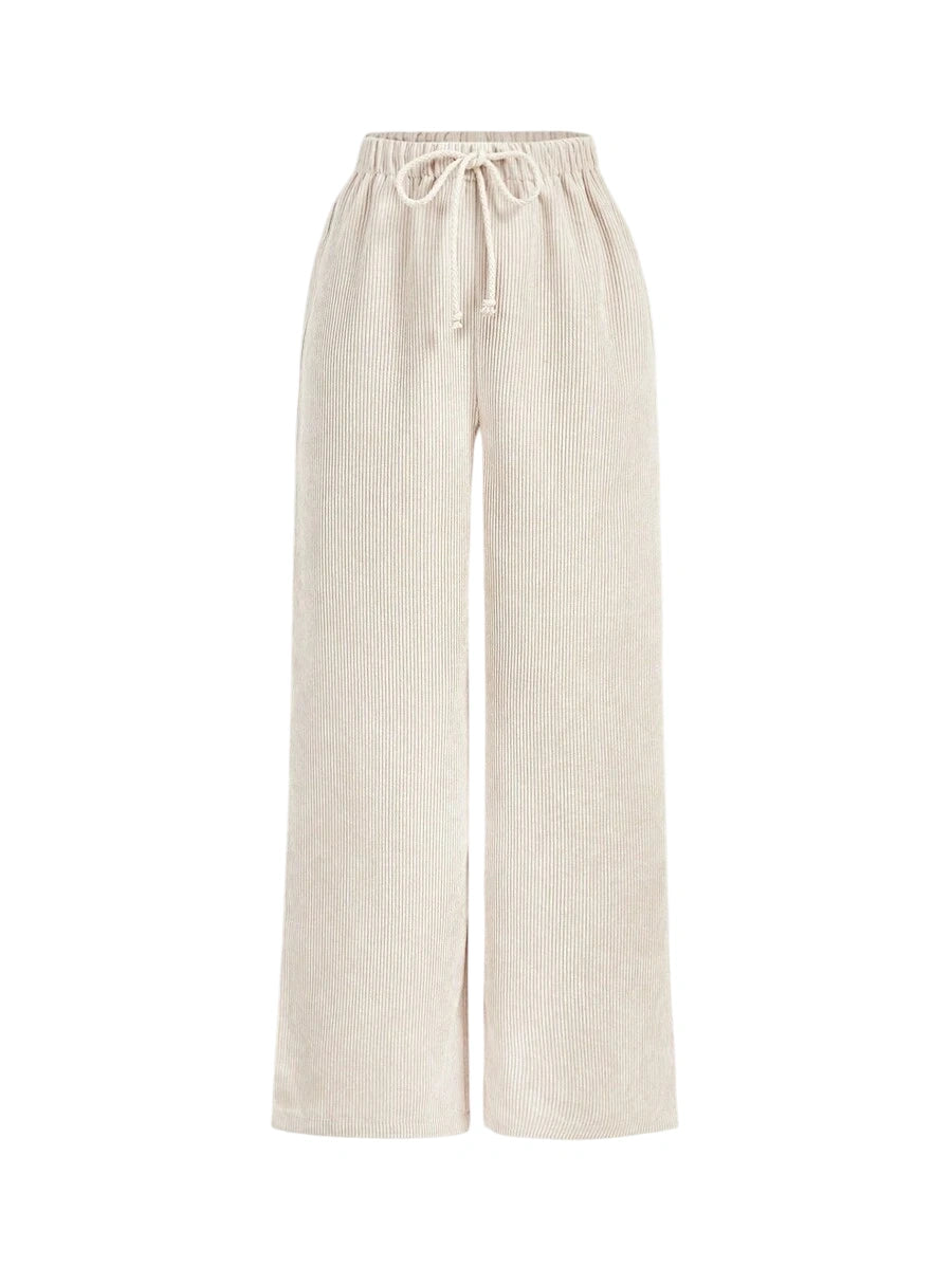 Apricot Corduroy Stripe Wide Leg Pants Versatile And Comfortable Autumn Clothing Back To School
