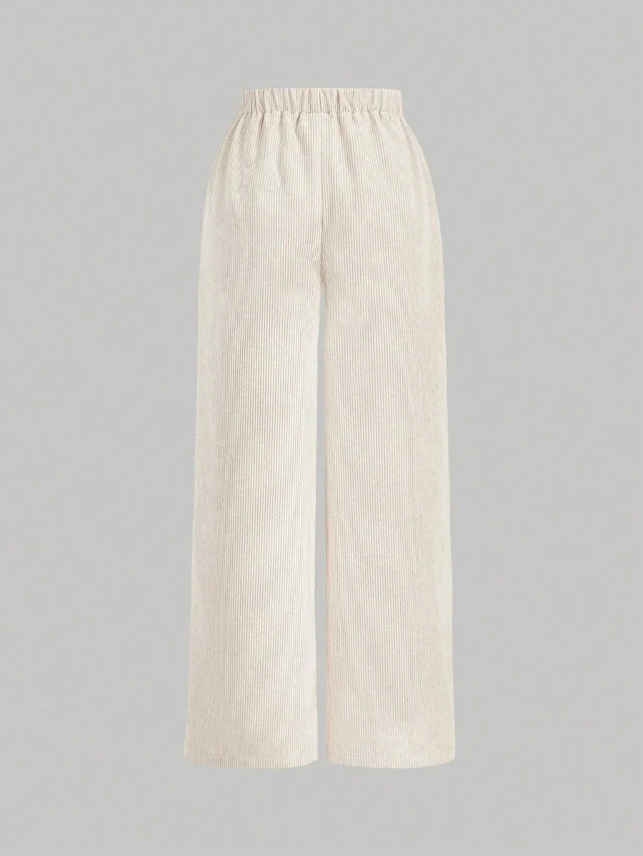 Apricot Corduroy Stripe Wide Leg Pants Versatile And Comfortable Autumn Clothing Back To School