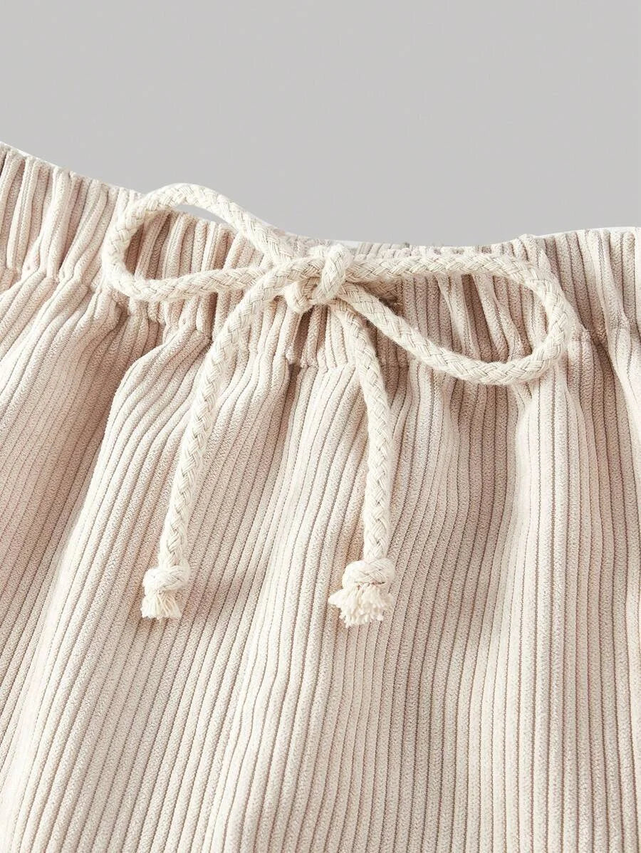 Apricot Corduroy Stripe Wide Leg Pants Versatile And Comfortable Autumn Clothing Back To School