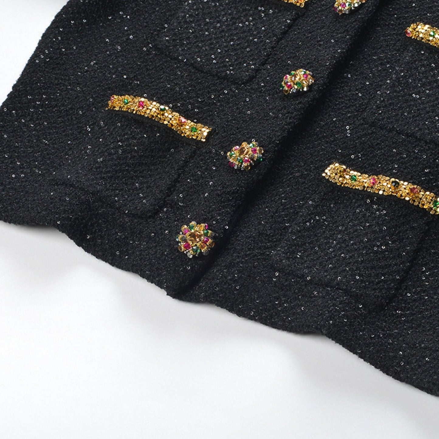 Ariane black sequined tweed jacket skirt matching set