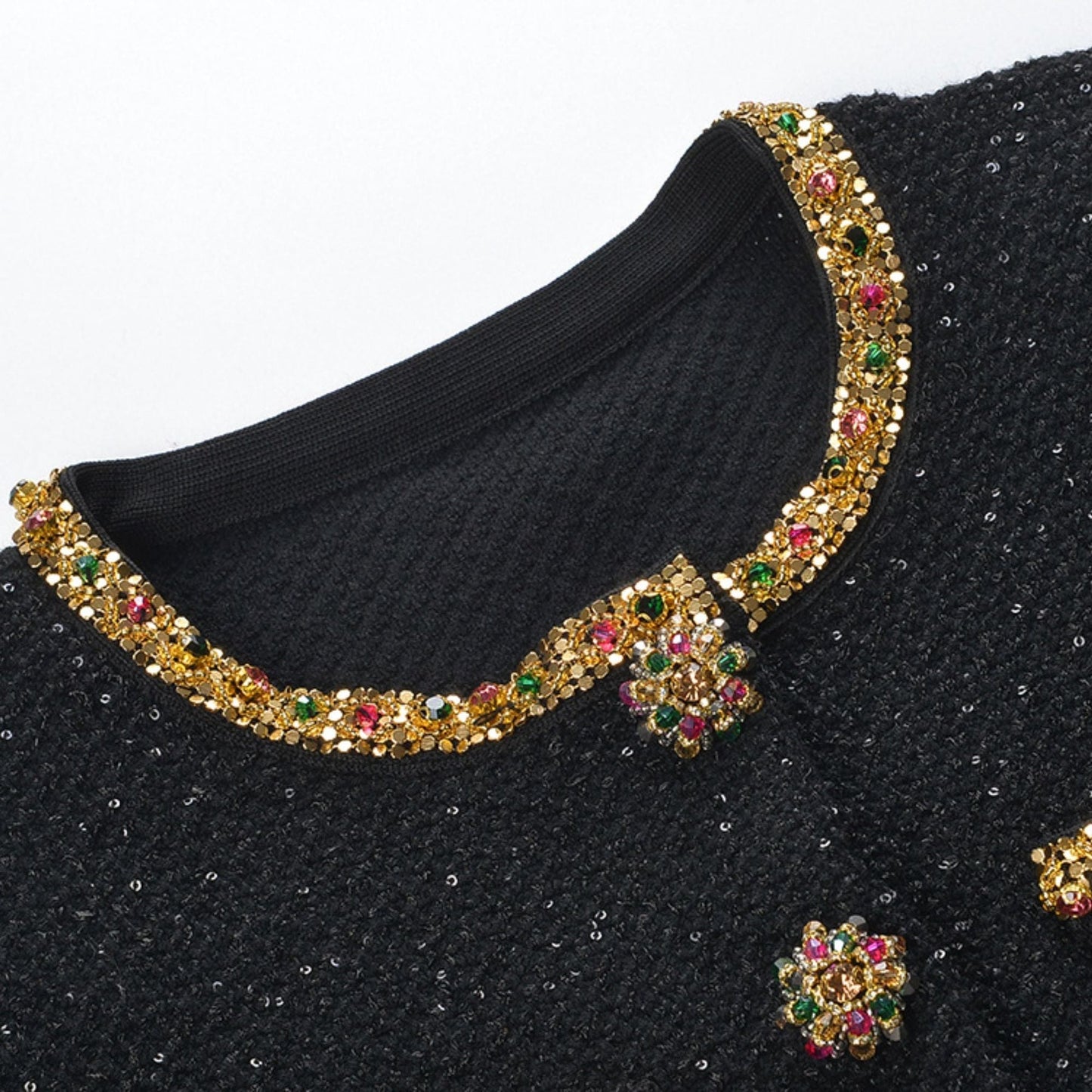 Ariane black sequined tweed jacket skirt matching set
