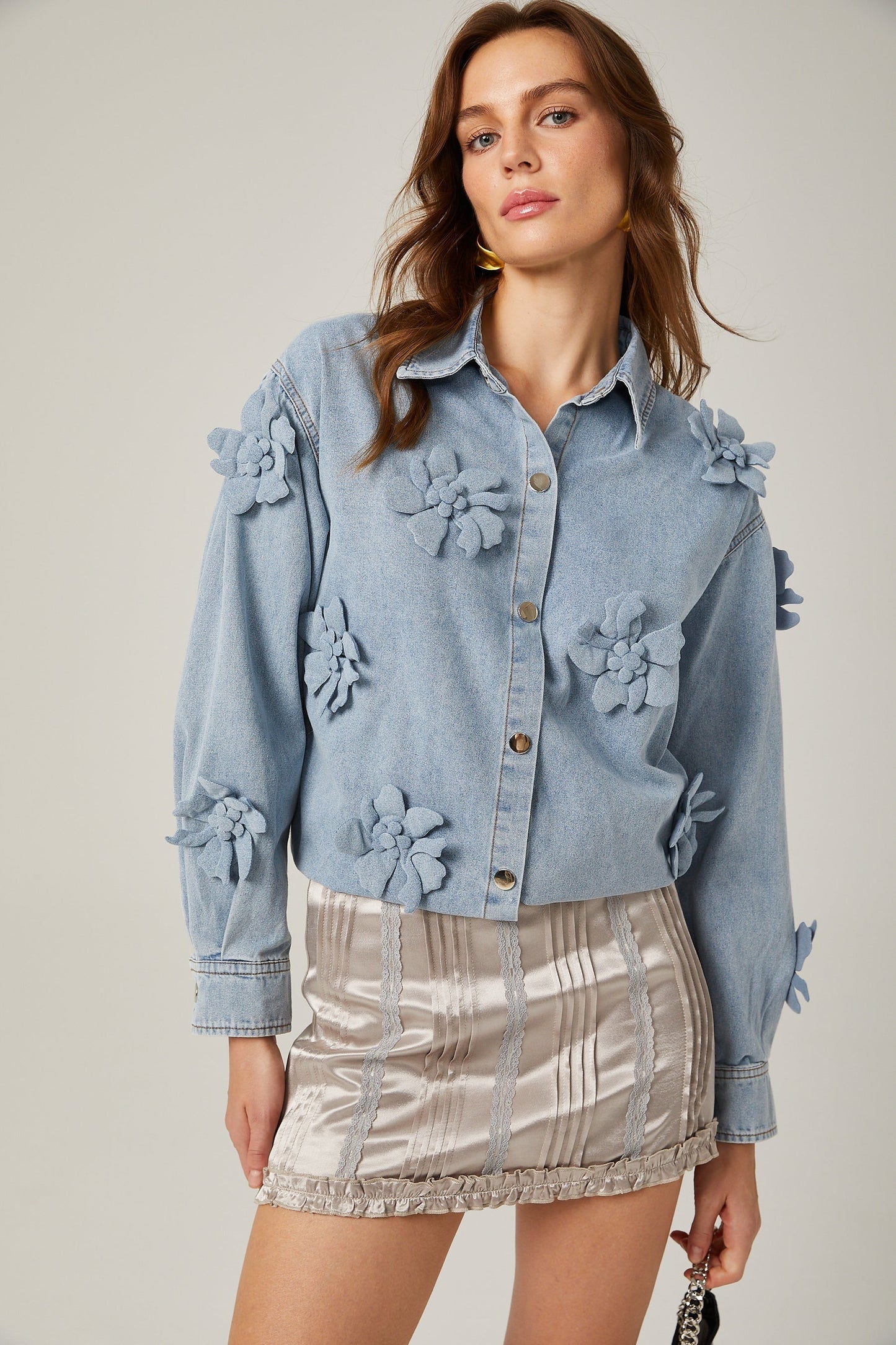 Armelle floralappliqué denim shirt