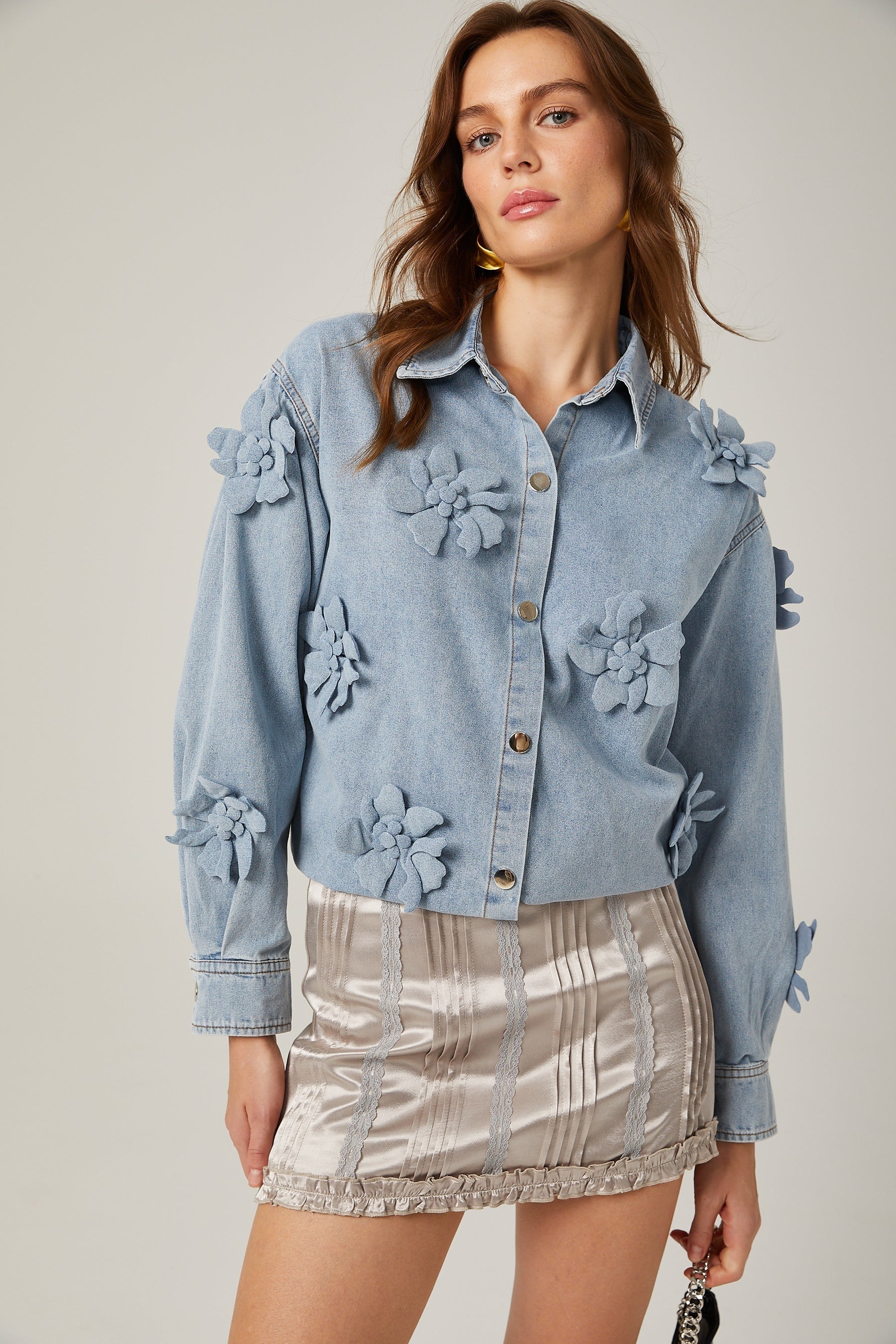 Armelle floralappliqué denim shirt