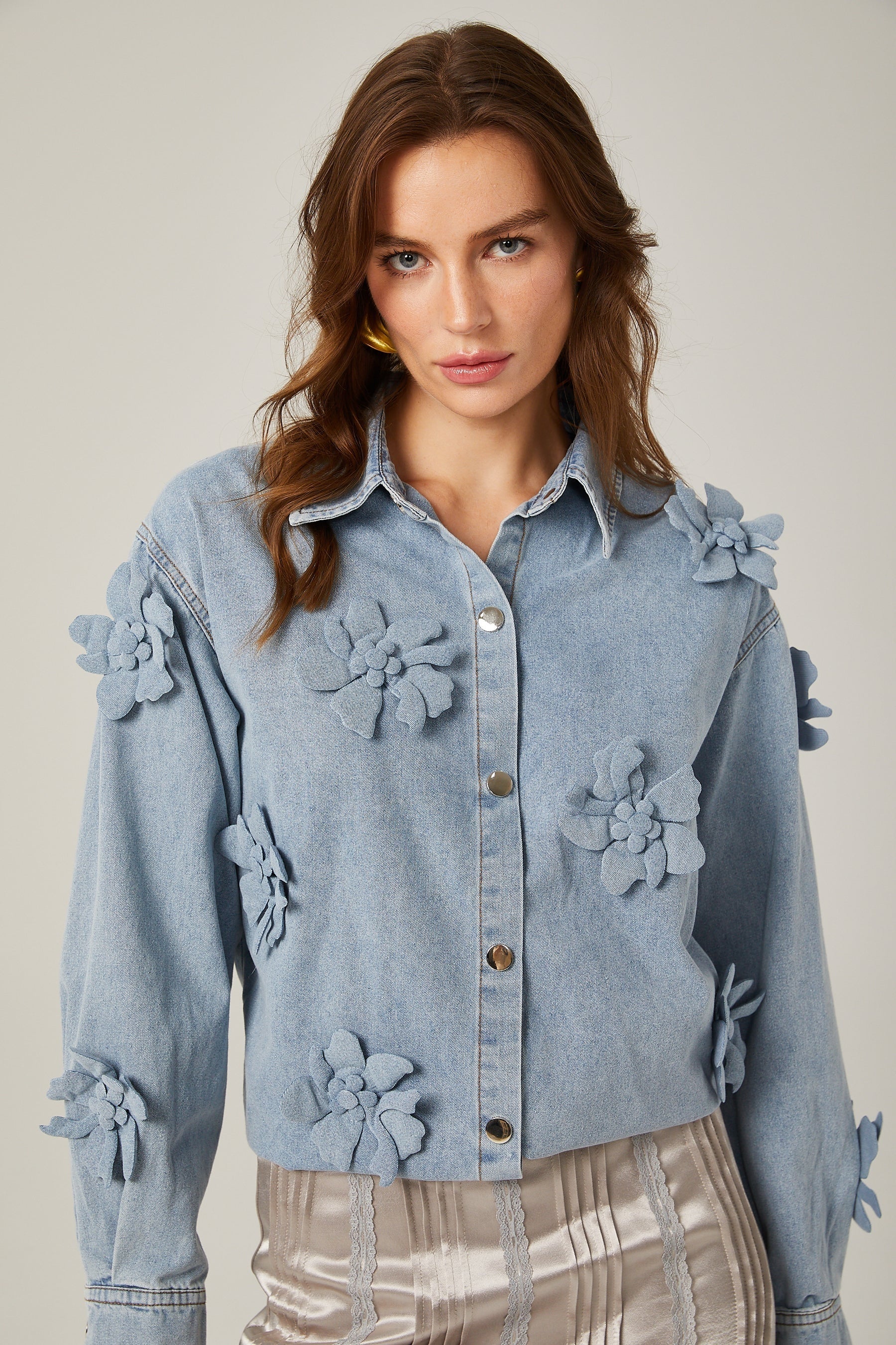 Armelle floralappliqué denim shirt