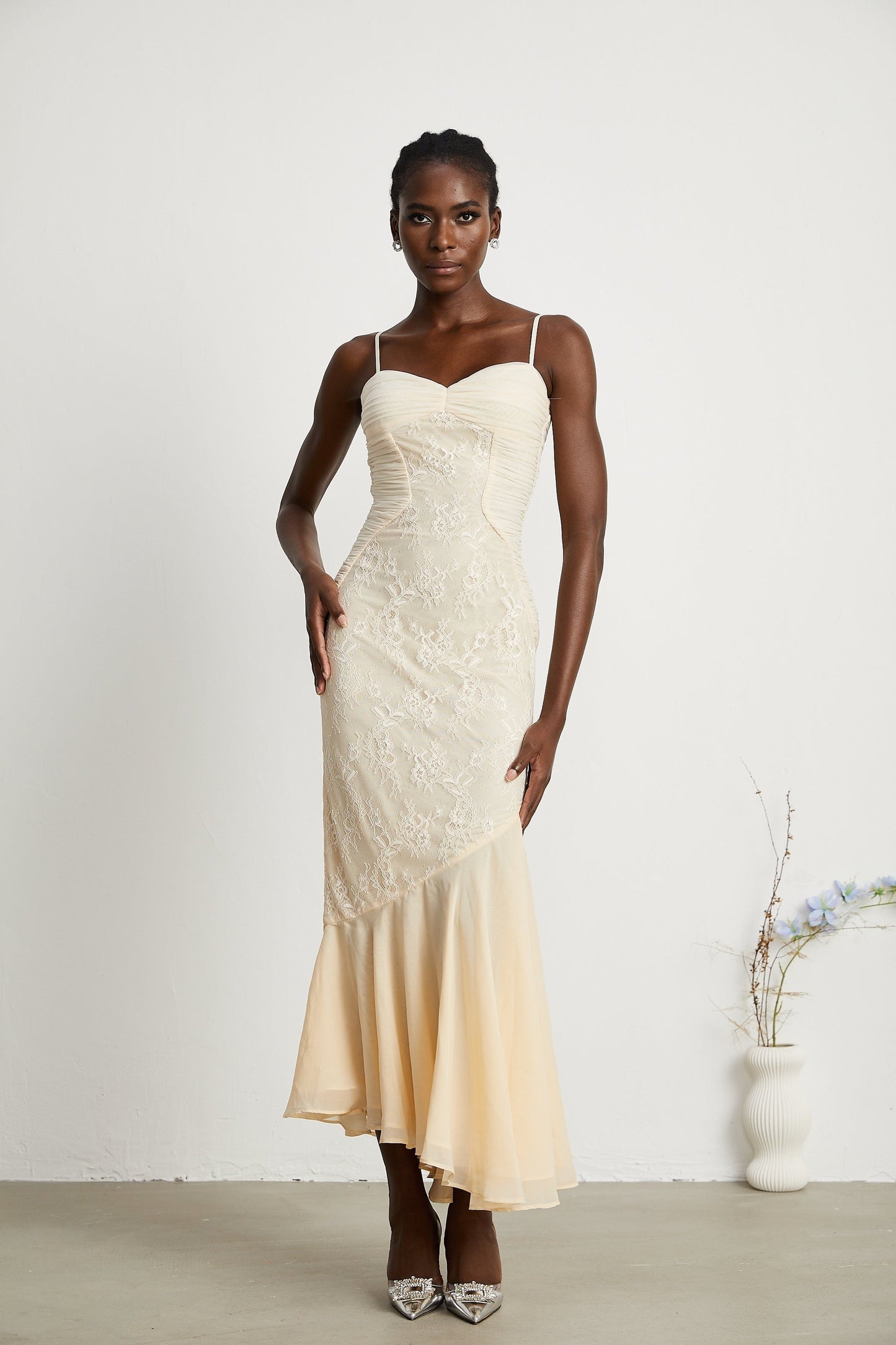 Audrey chiffon lace midi dress