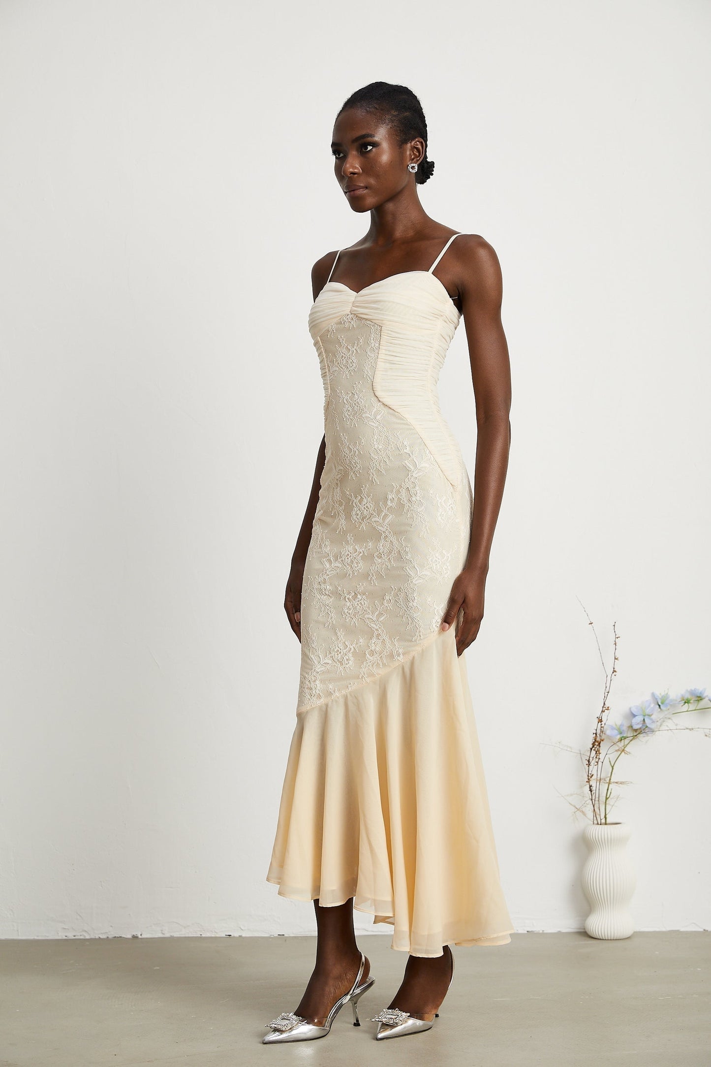 Audrey chiffon lace midi dress