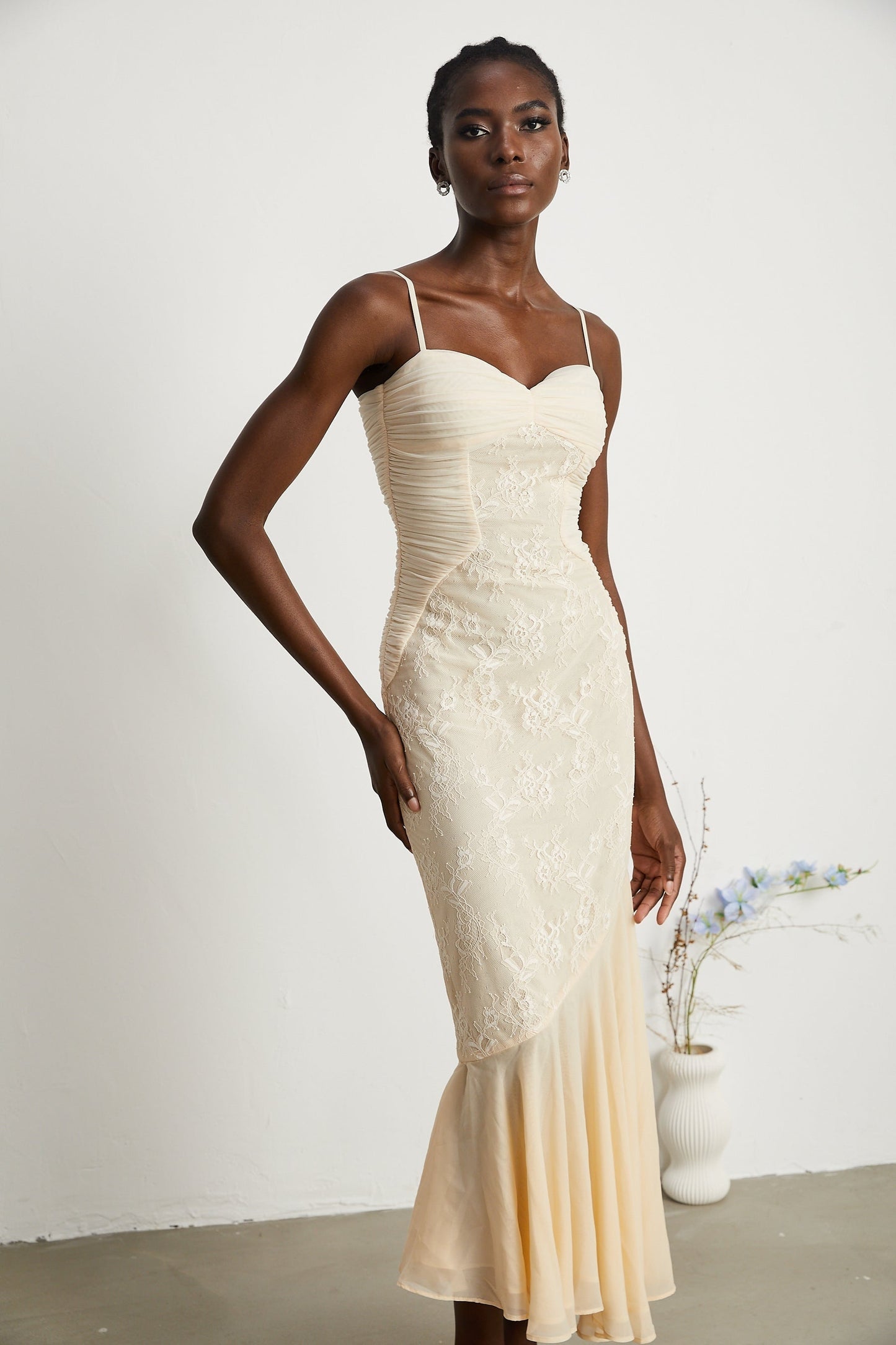 Audrey chiffon lace midi dress