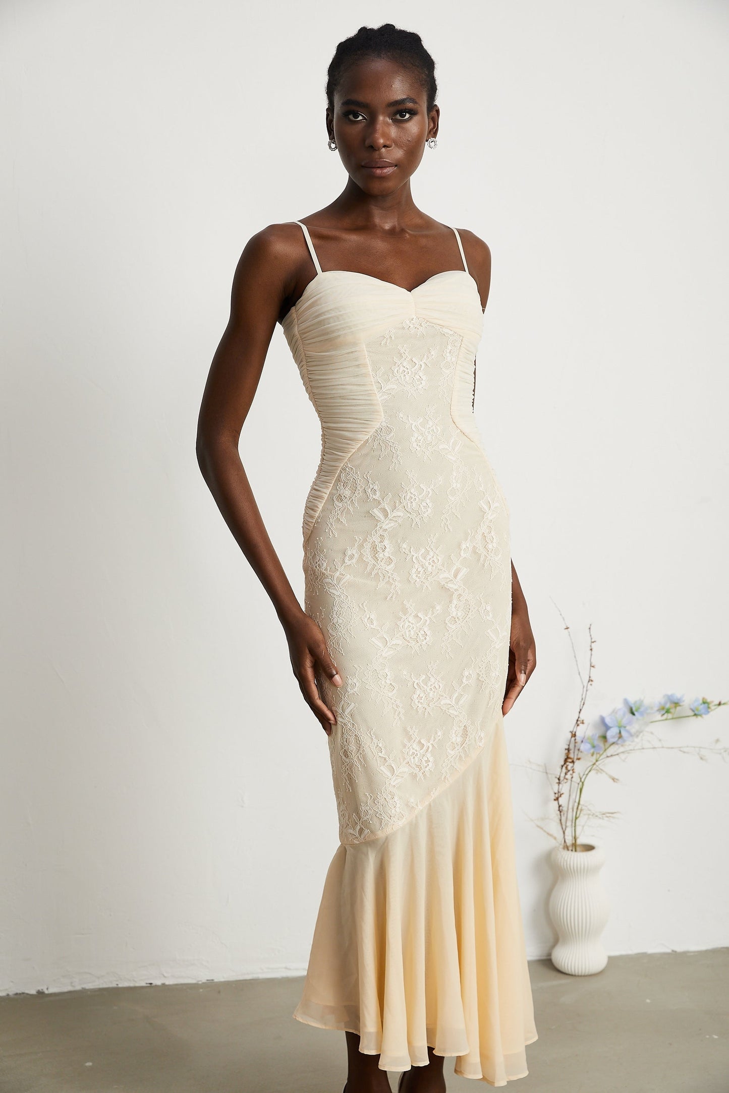 Audrey chiffon lace midi dress