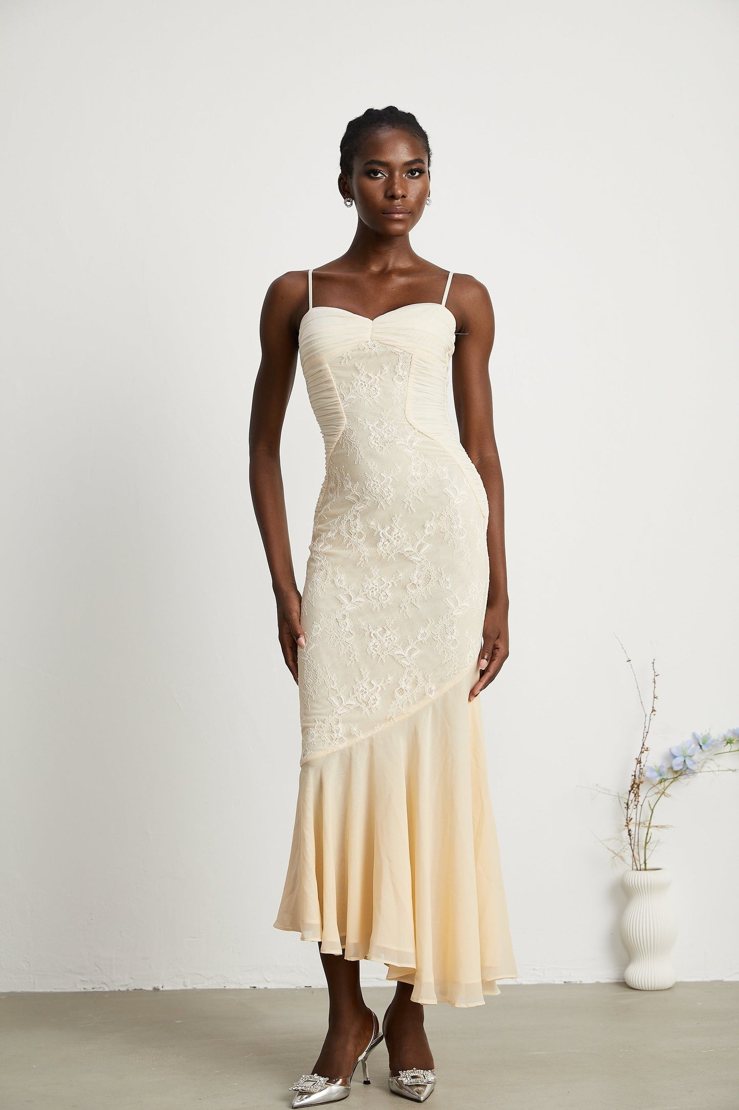 Audrey chiffon lace midi dress
