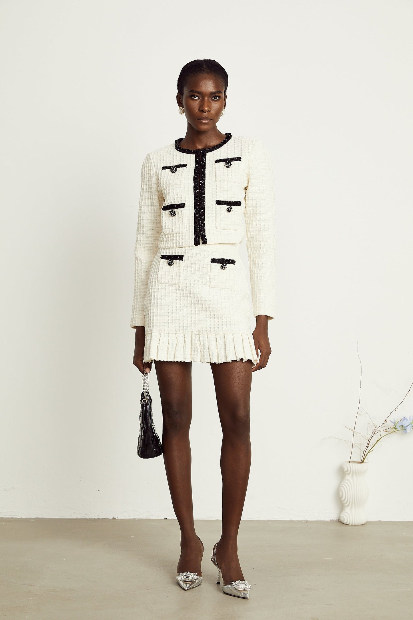 Audrey white waffleknit jacket skirt matching set