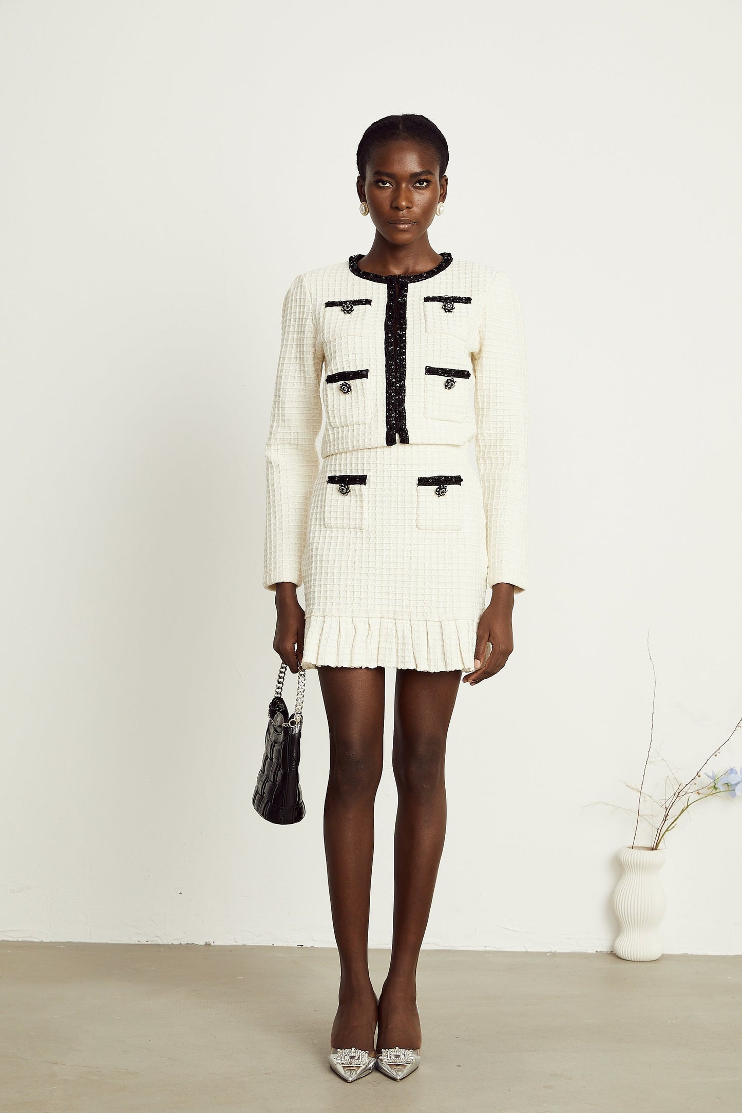 Audrey white waffleknit jacket skirt matching set