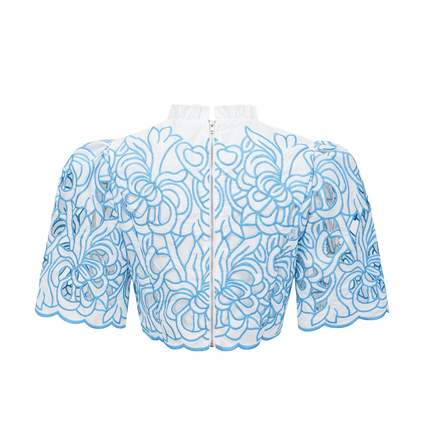 Aurore blue cutout embroidered top skirt matching set